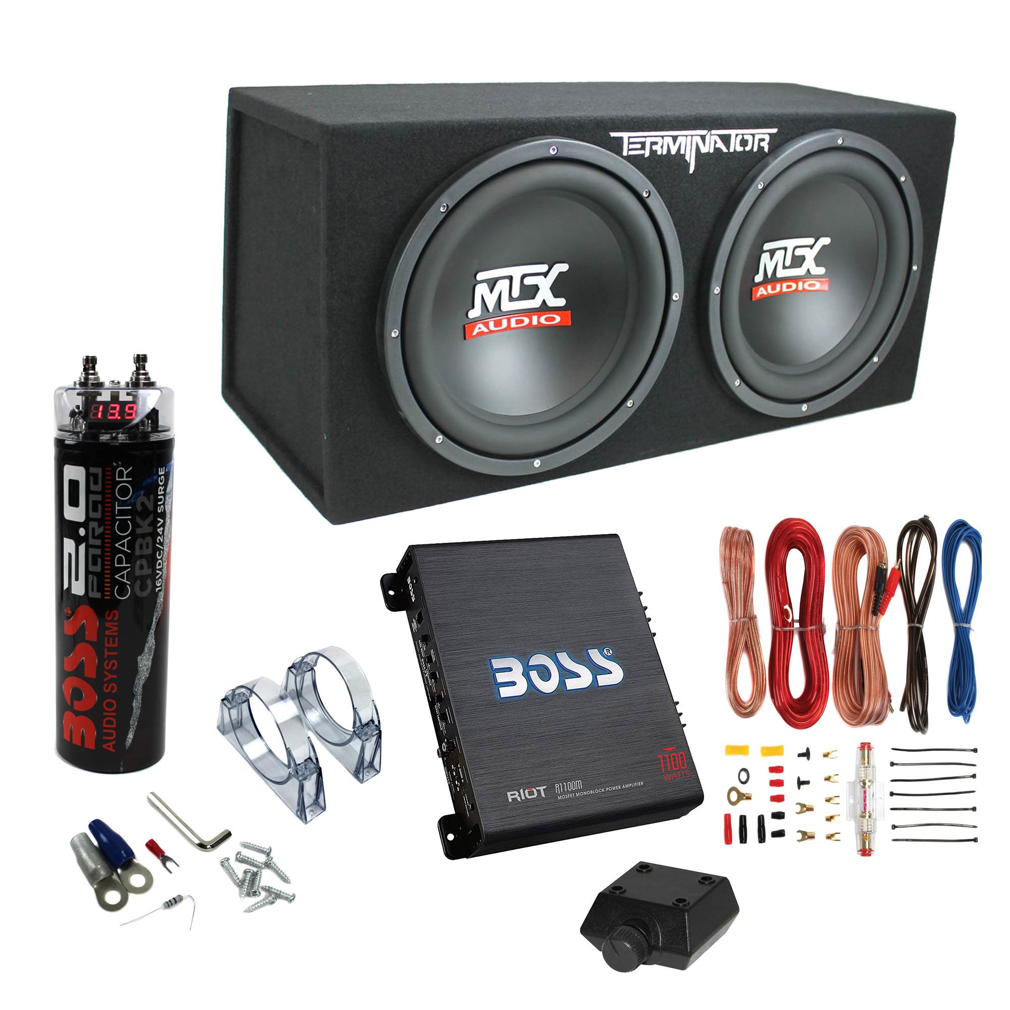 MTX Terminator Dual 12-Inch Loaded Subwoofer System with Boss Audio 1100W Mono Amplifier, Wiring Kit & 2-Farad Capacitor - product image 4