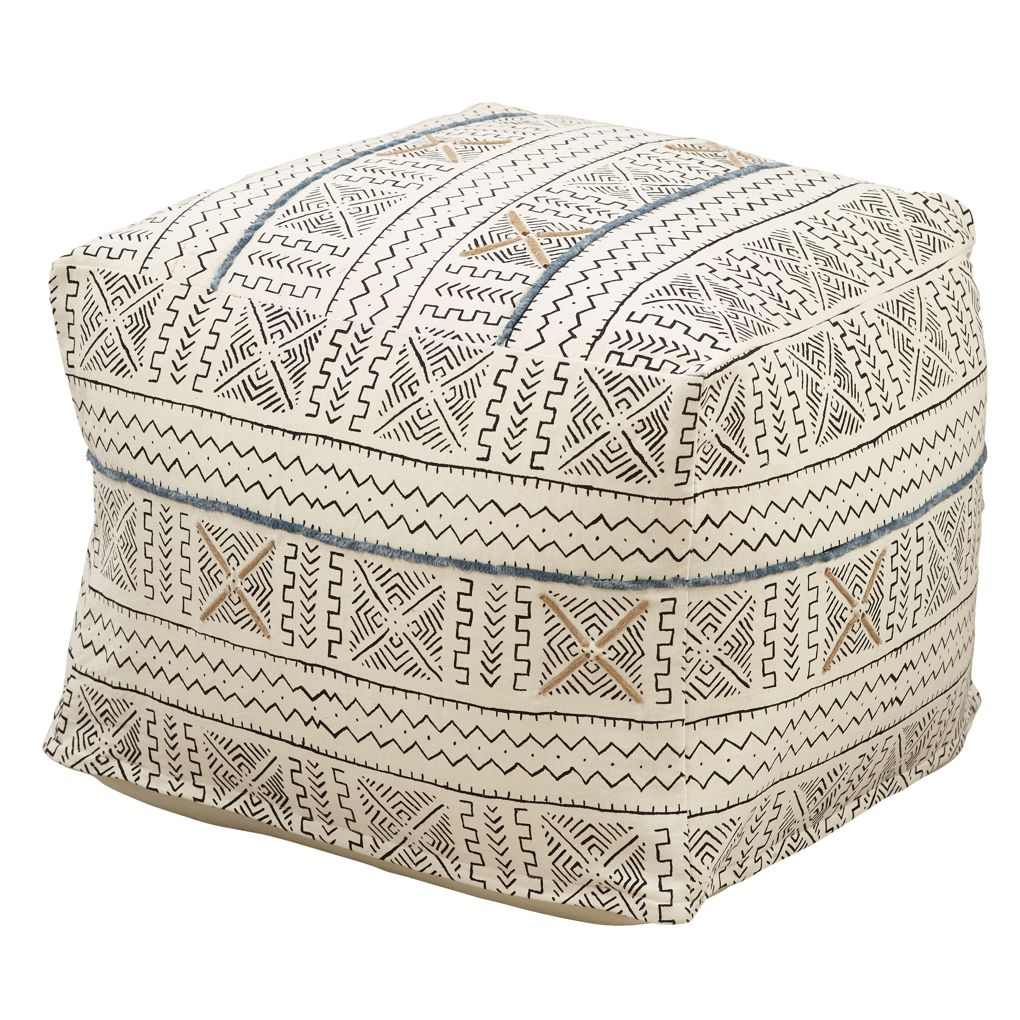 Saro Lifestyle PU663.W 20 x 20 x 14 in. Abstract Design Mudcloth Pouf, White - image 2