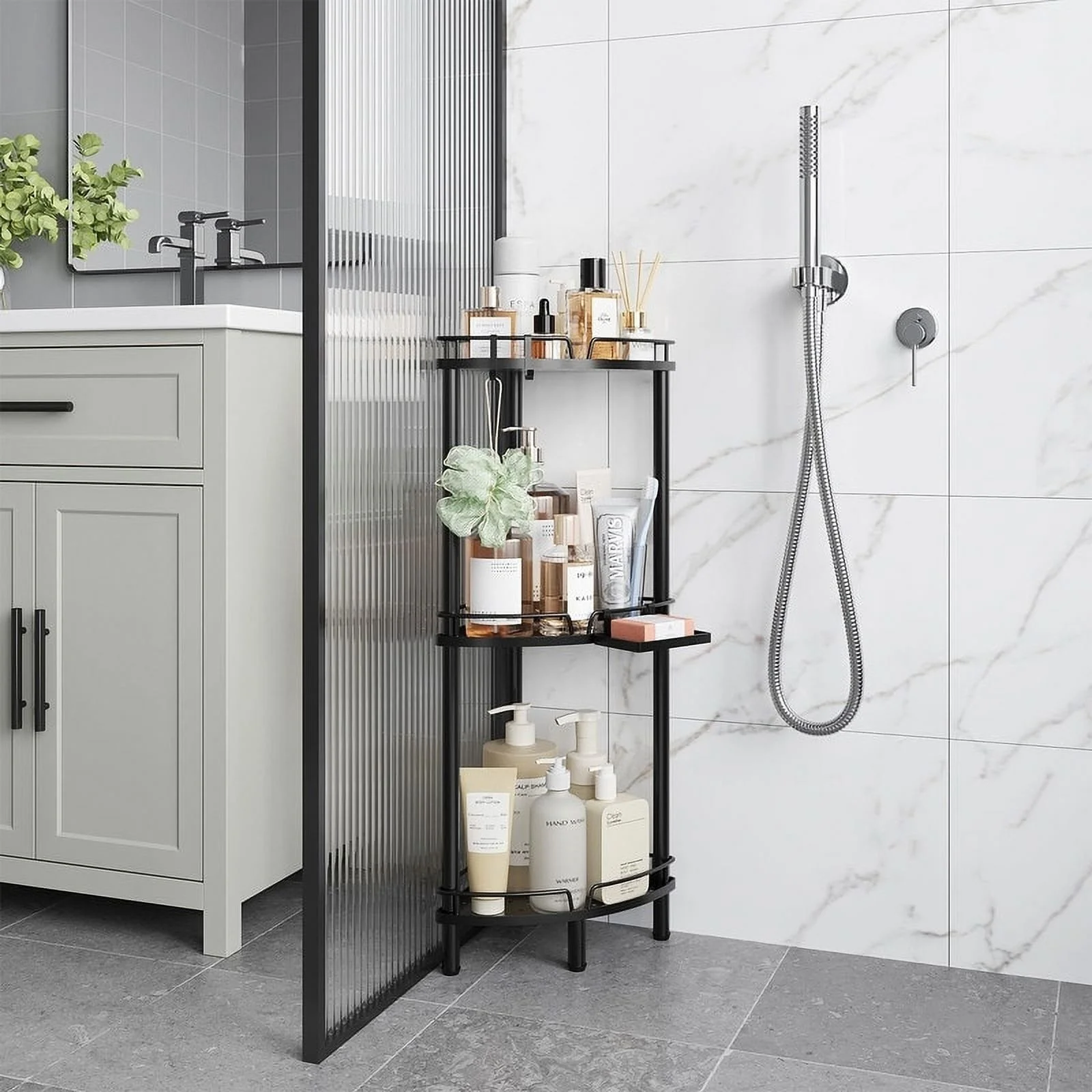 Corner Shower Caddy - 9.6"D x 9.6"W x 30.9"H Black-3 Tier - image 3