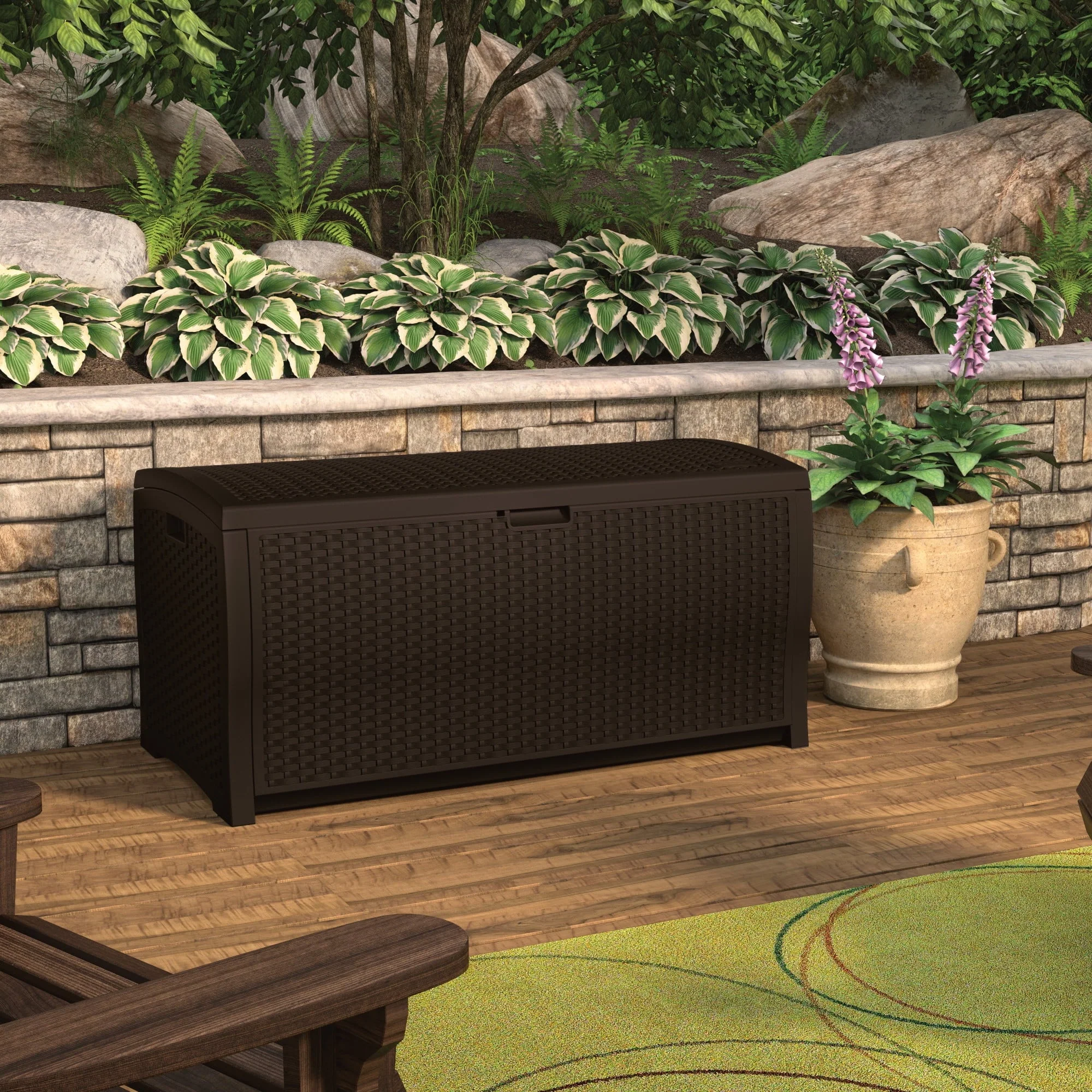 Suncast Resin 99-Gallon Deck Box - Mocha Brown - DBW9200- 52 in D x 27.5 in H x 27.6 in W - image 4