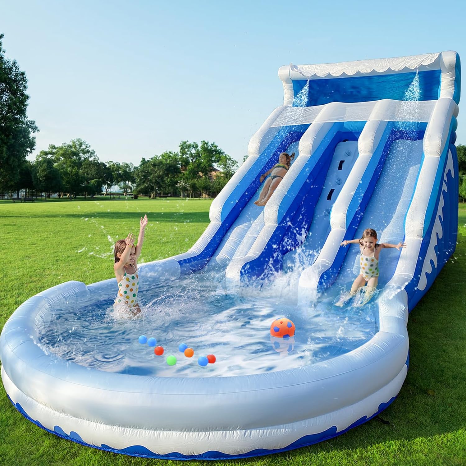 24.5FT Inflatable Water Slide Bounce House - Commercial Oxford Cloth Castle with Climbing Wall, Slide, Splash Pool & Blower - product image 1