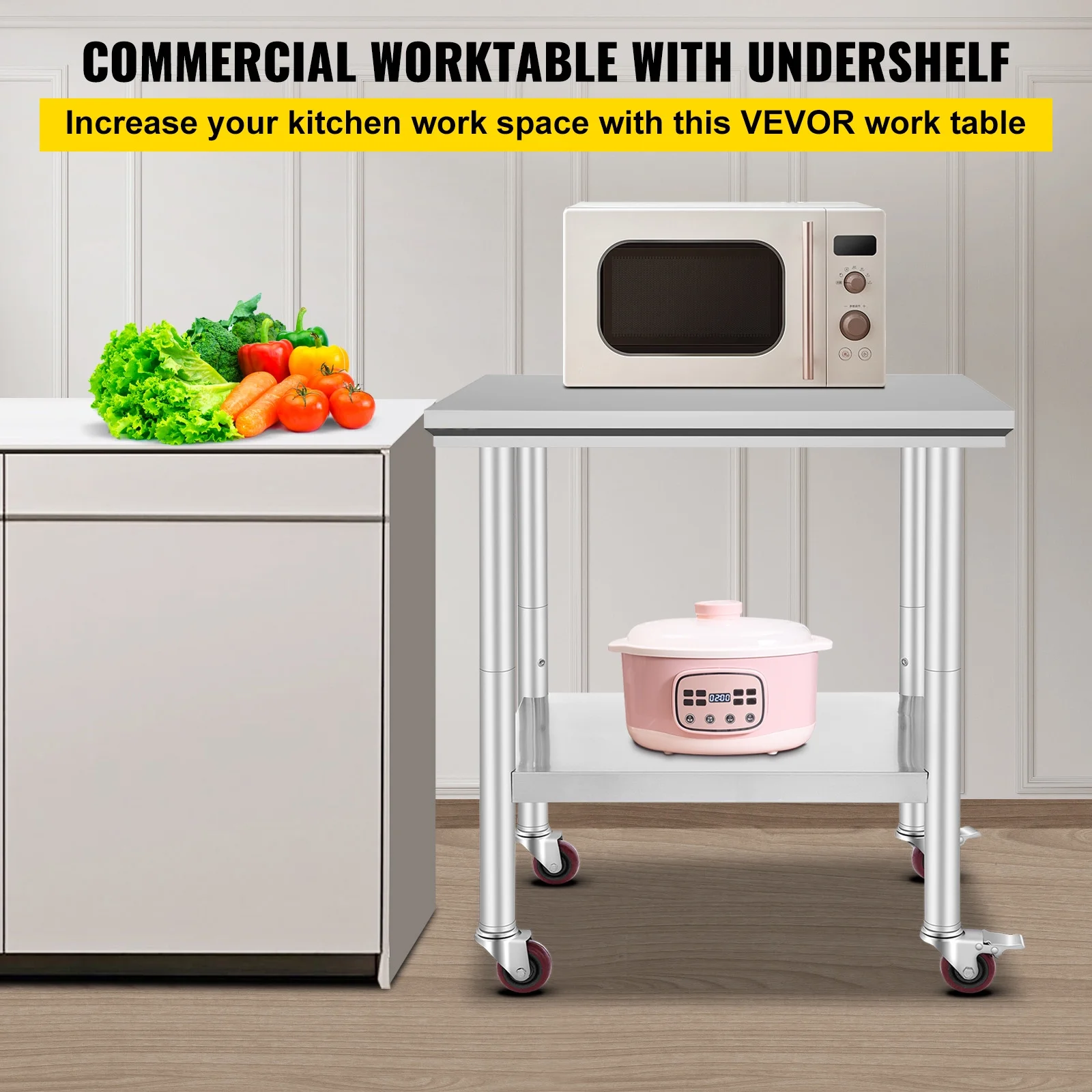 KFFKFF Stainless Steel Work Table with Wheels 24 x 30 Prep Table with casters Heavy Duty Work Table for Commercial Kitchen Restaurant Business (24 x - image 7