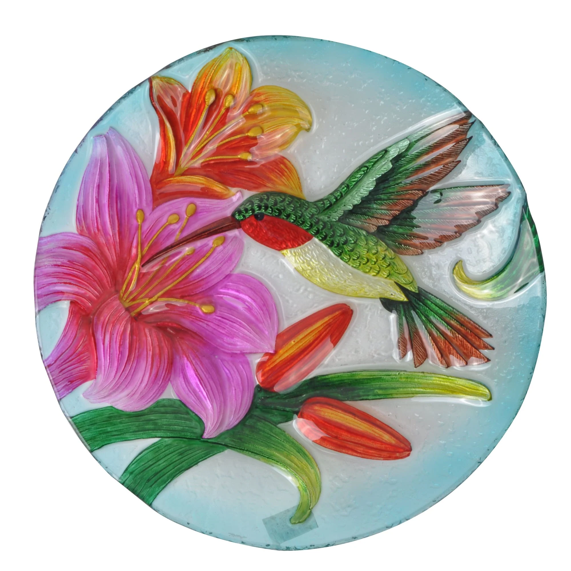 Teamson Home 18" Outdoor Glass Flower and Hummingbird Birdbath with Stand, Multicolor 45.7 x 45.7 x 53.8 - image 5