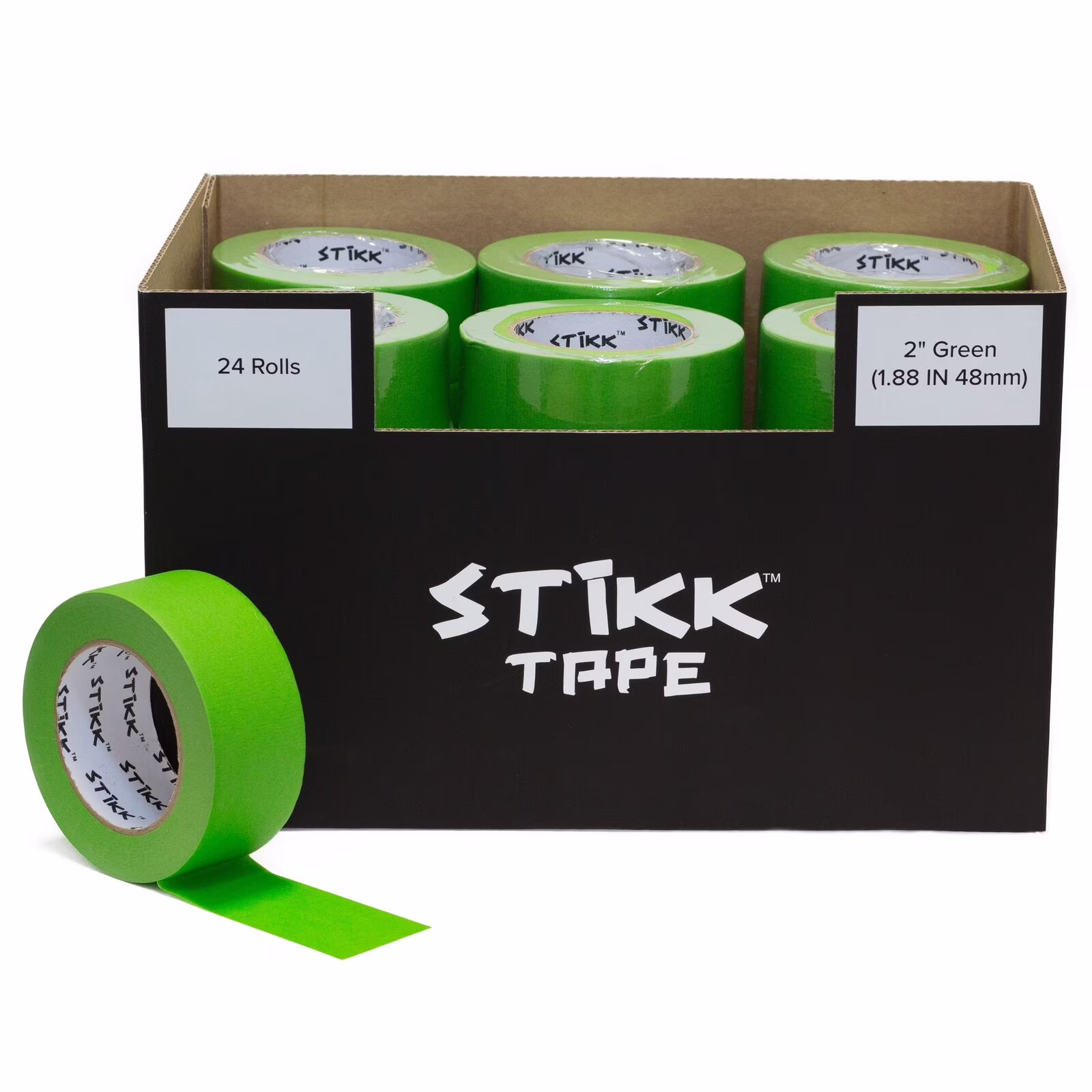 Case Of 24 Rolls 2" x 60 yards (48mm x 55m) Painters Masking Tape Green STIKK - image 1