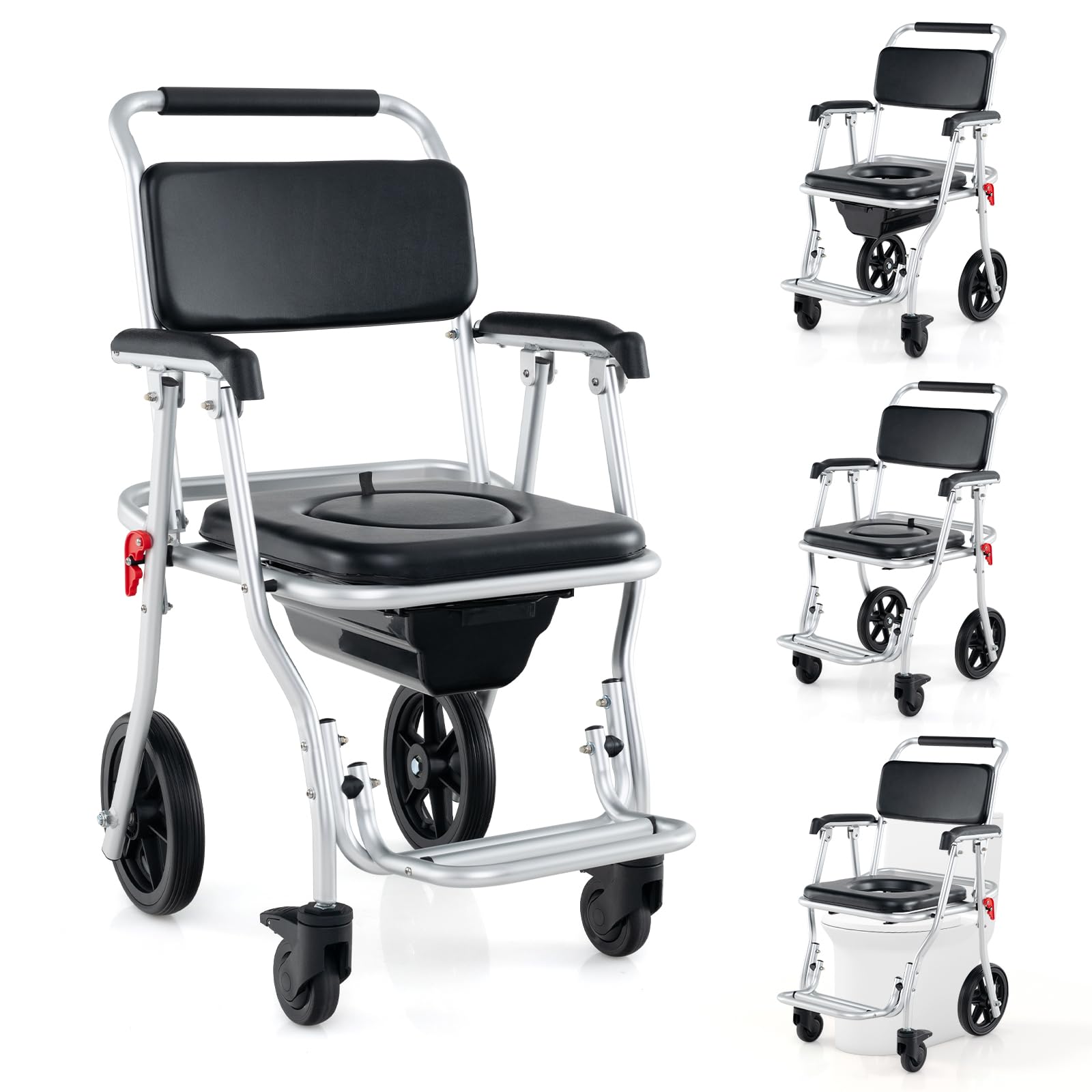 4-in-1 Rolling Shower Commode Wheelchair - Folding Toilet Chair with Transfer Wheels for Elderly & Disabled - product image 1