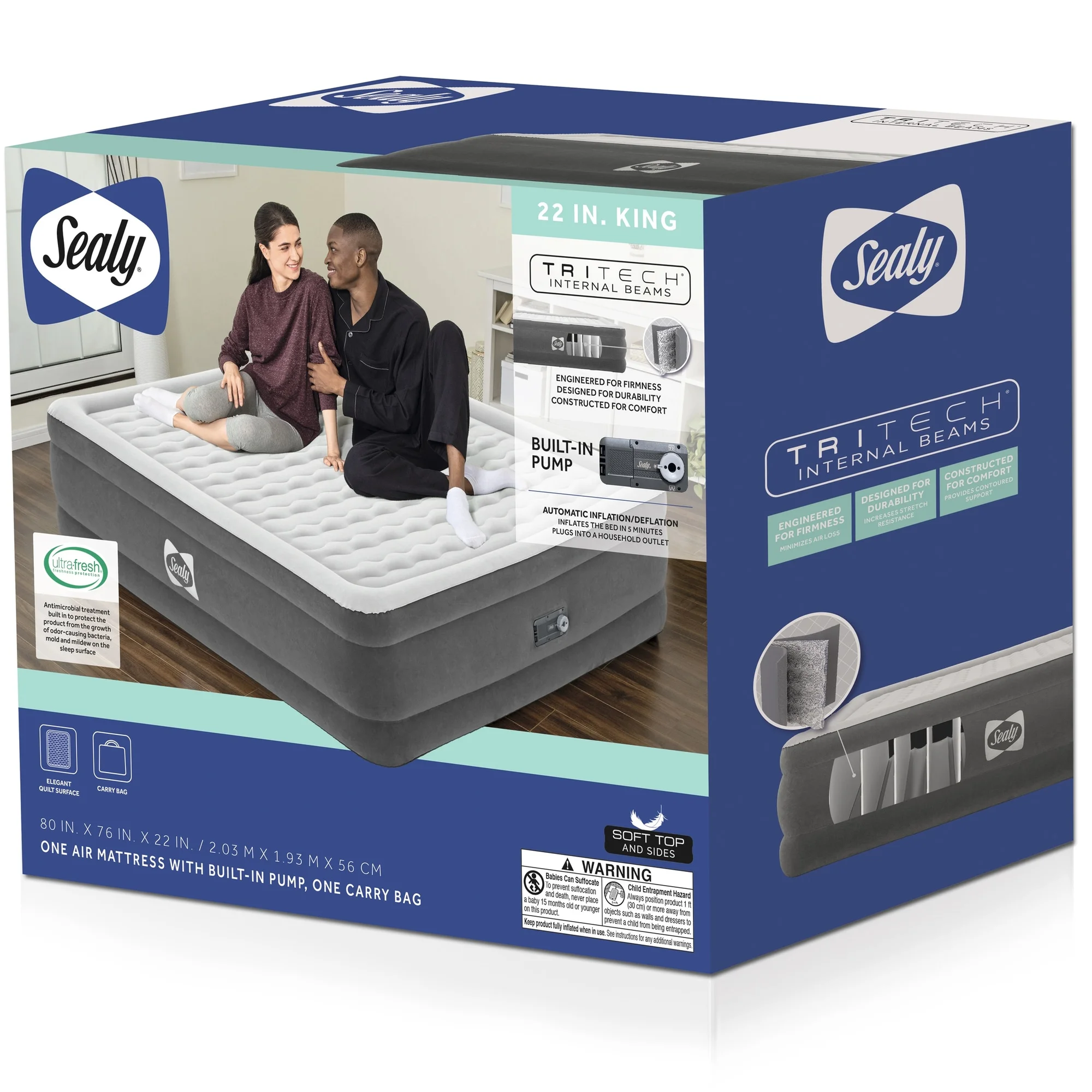 SEALY Tritech Air Mattress King Built-in AC Pump 80" x 76" x 22" - image 2