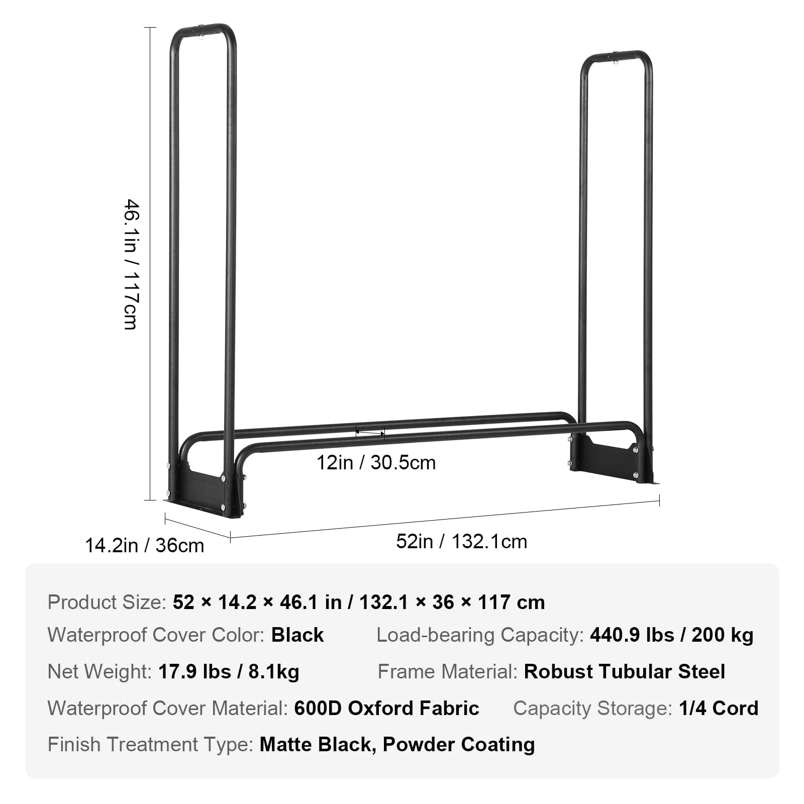 BENTISM 4.3ft Outdoor Firewood Rack with Cover Firewood Holder 52" x 14.2" x 46.1" - image 7