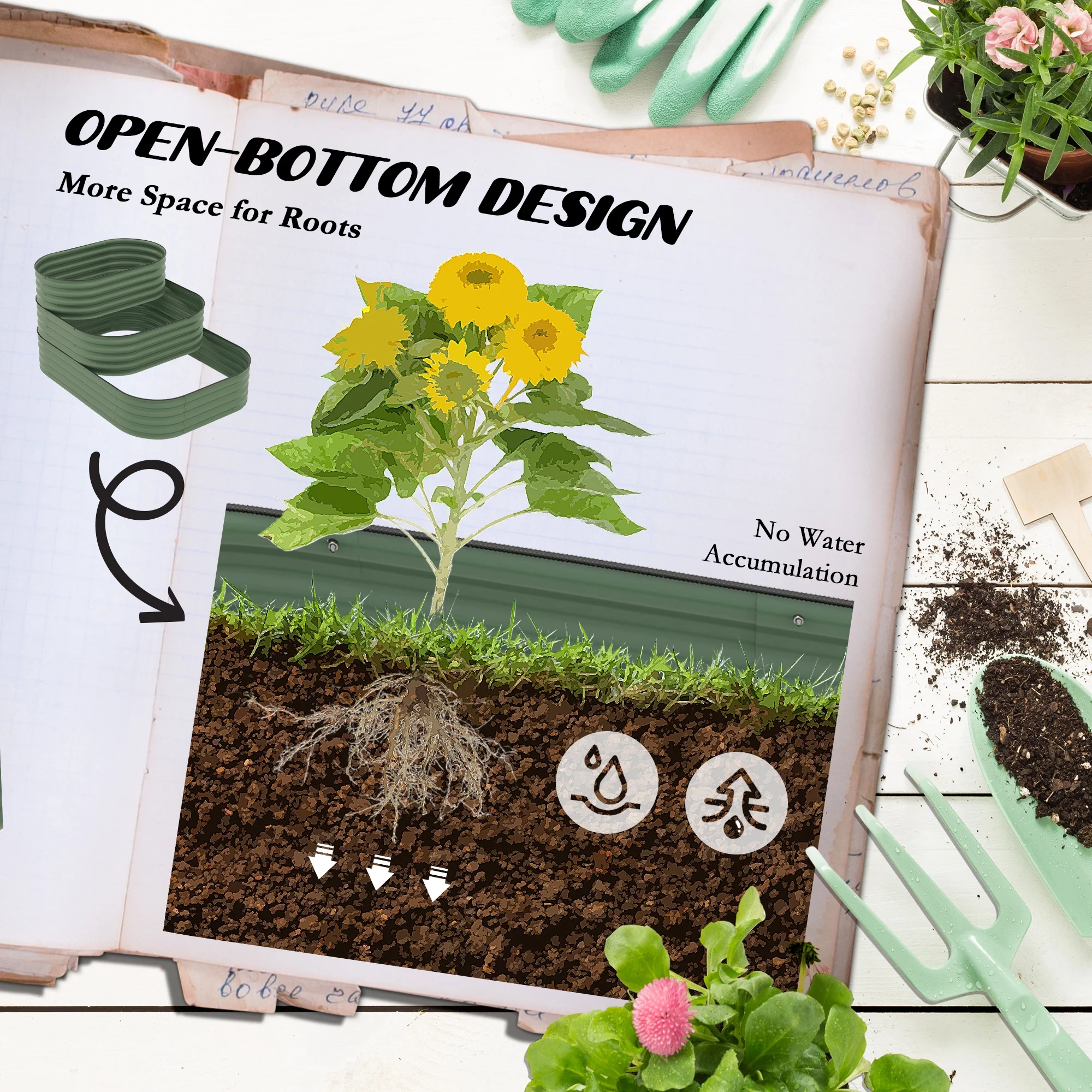Outsunny 3-Tier Raised Garden Bed 62.25" x 43" x 32.25" Planter Set, Green - image 6