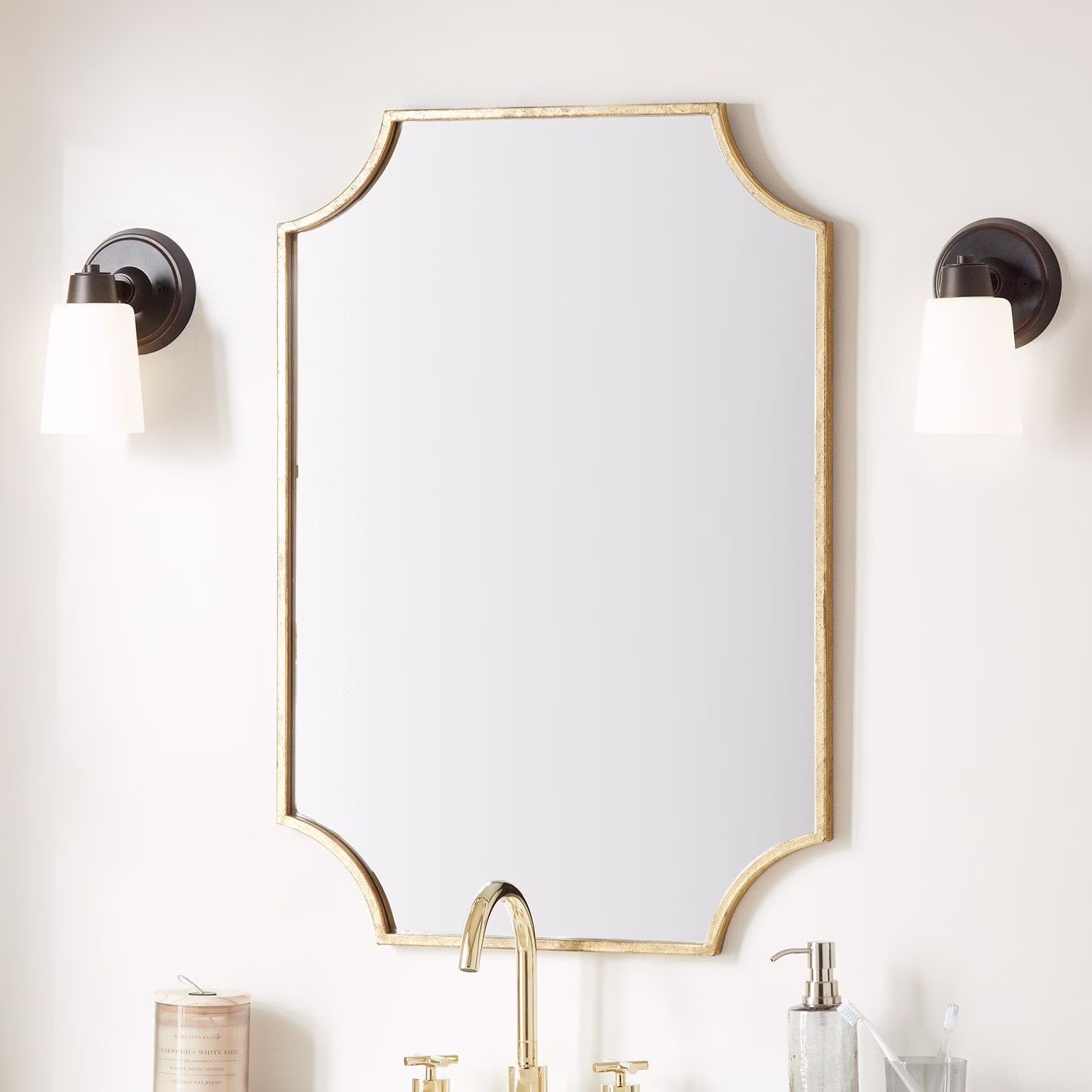 34" x 24.25" x 1" Wall Bathroom Vanity Mirror -IRON, MIRROR & ACRYLIC BACK- Gold Leaf -GL - image 1