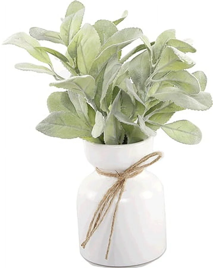 Mainstays Artificial Lamb's Ear in White Ceramic Pot (11.5"H x 7"W x 7"D) - image 1