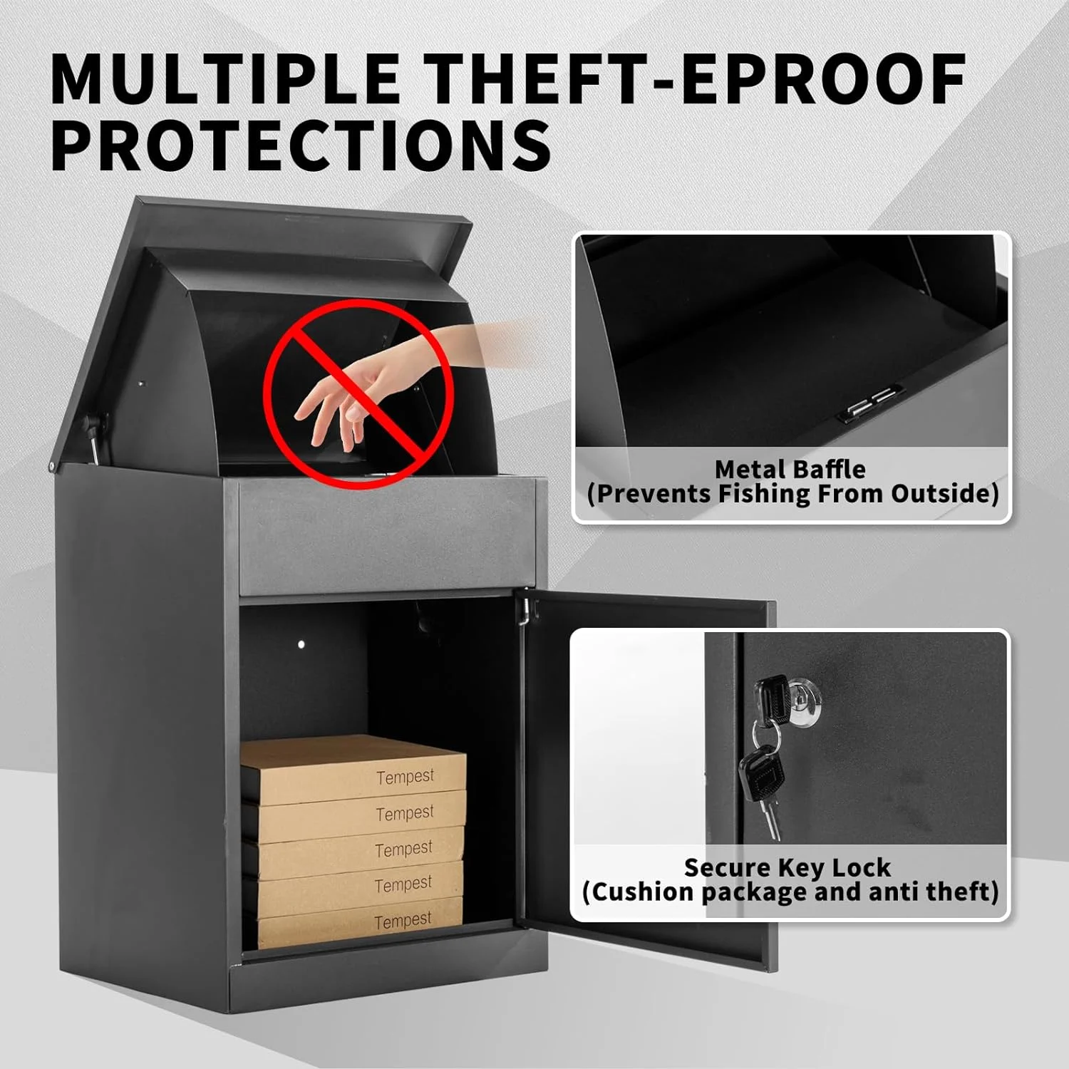 ICEELF Large Package Delivery Boxes, Galvanized Steel, Lockable, Anti-Theft, 17.3" x 13.8" x 22.1" - image 2