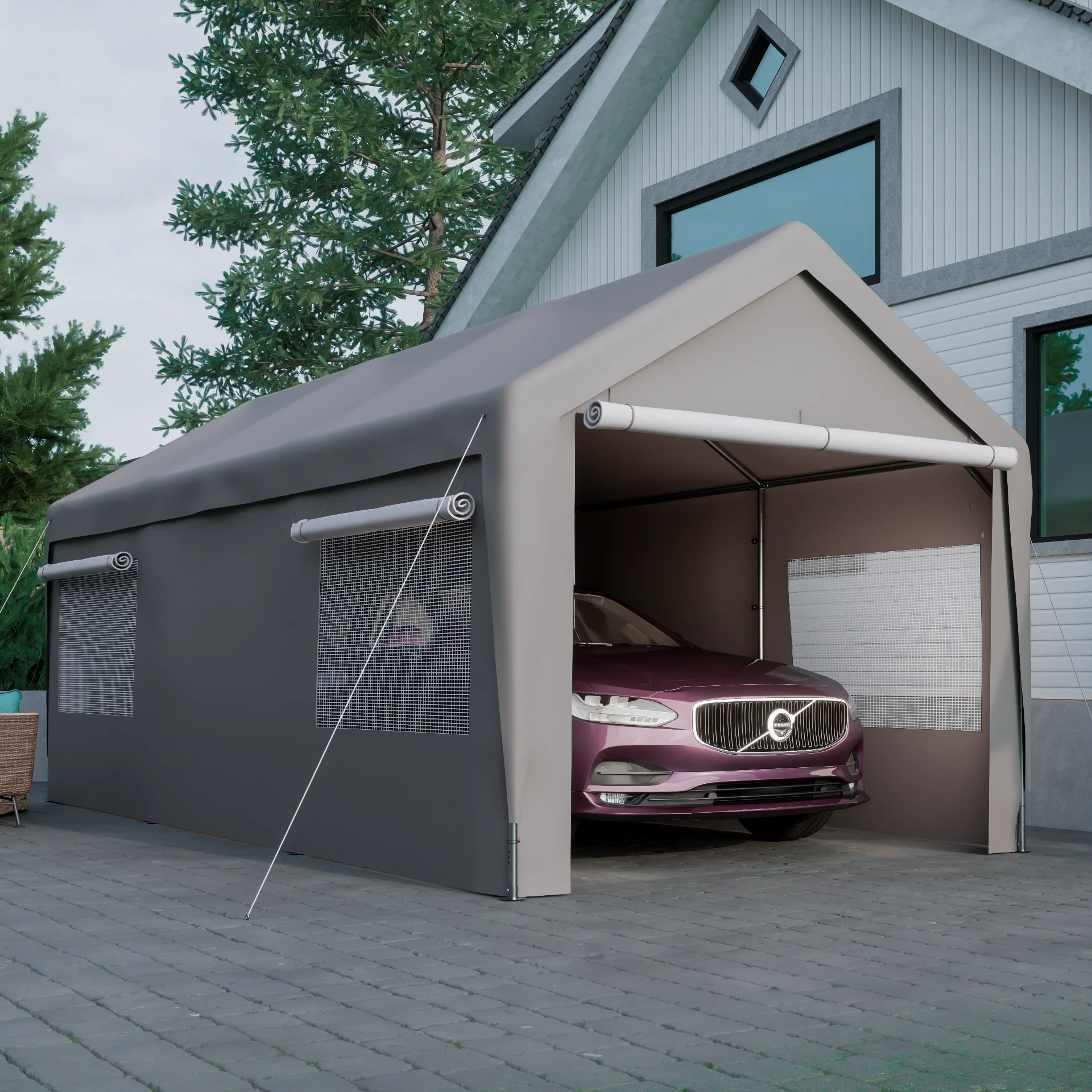 Seizeen 122.40 x 233.40 x 109.00 inches Gray Carport - image 2