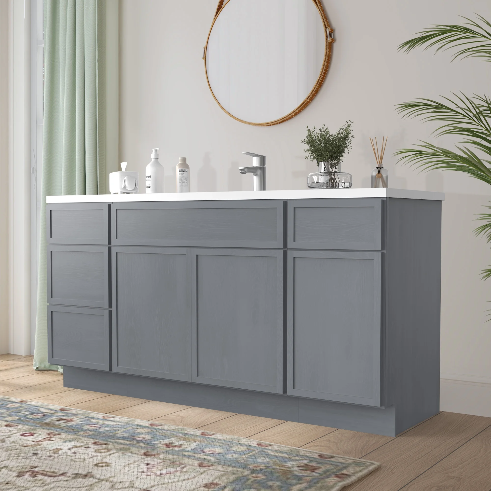 60 in. W x 21 in. D x 32.5 in. H Freestanding Bathroom Vanity Cabinet without Top in Smoky Gray - image 8