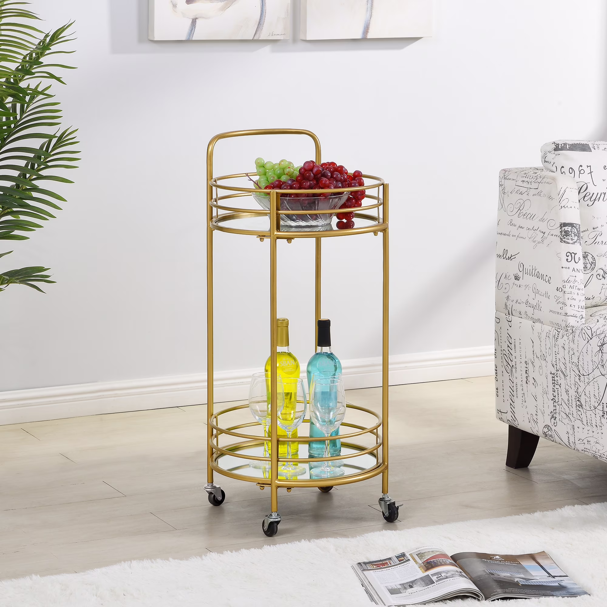 FirsTime & Co. Gold Joliet Mirrored Bar Cart, Industrial, Metal, 16 x 16 x 33.5 in - image 1