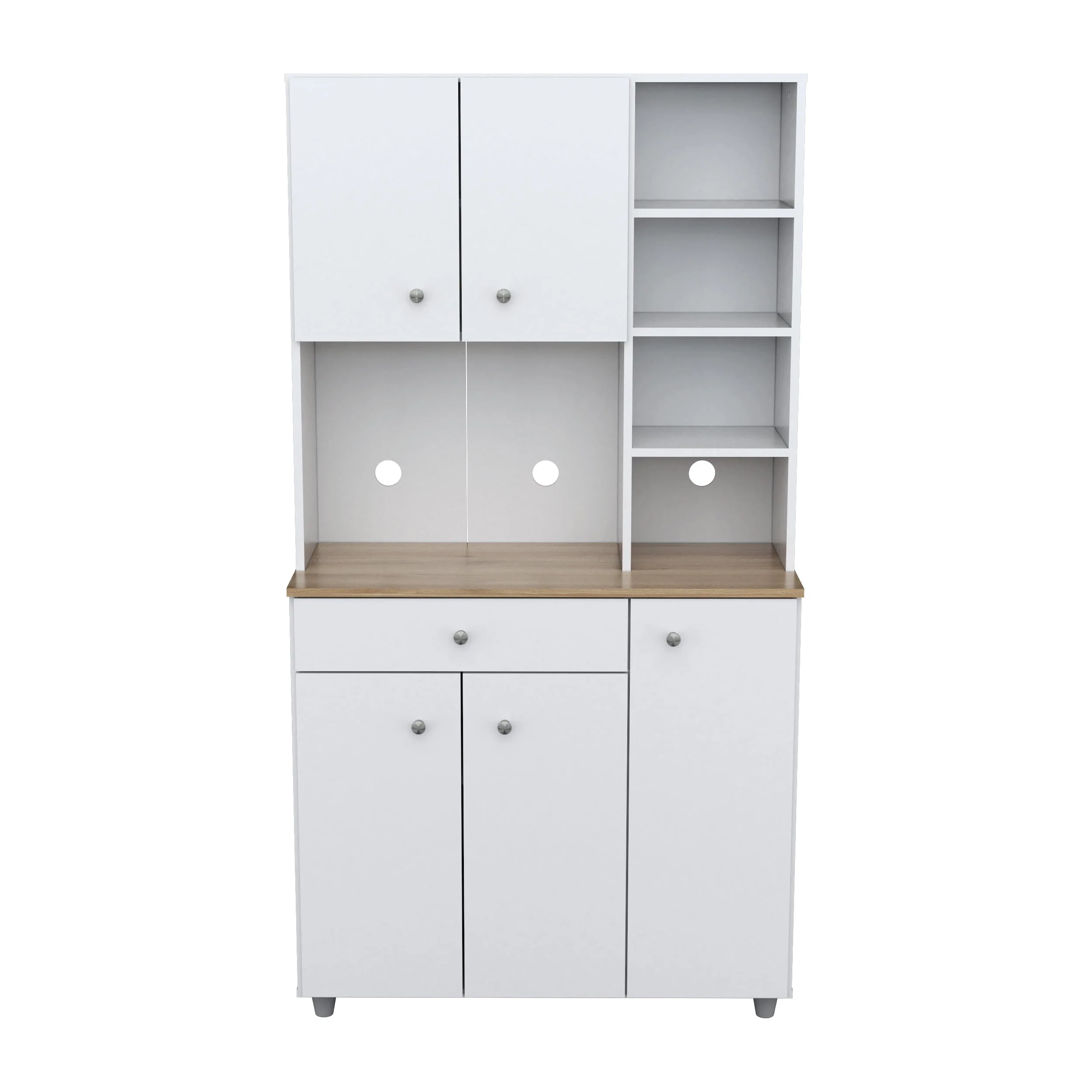 Inval 10-Shelf Kitchen Microwave Storage Cabinet (35 x 66 x 16), White/Maple - image 8