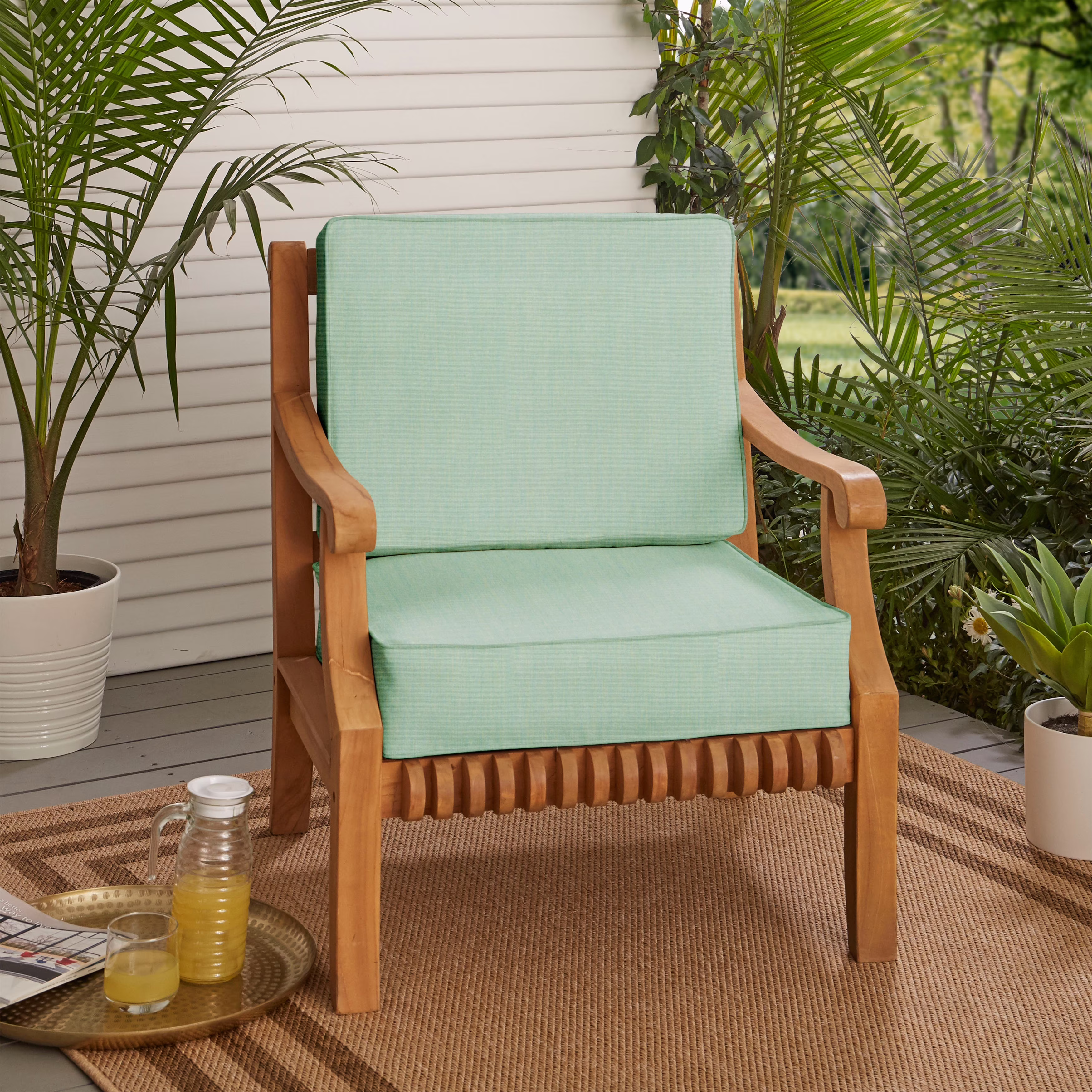 Mozaic Company Sunbrella Indoor/ Outdoor Corded Chair Cushion Set - 22" x 22" x 4" Canvas Spa - image 1