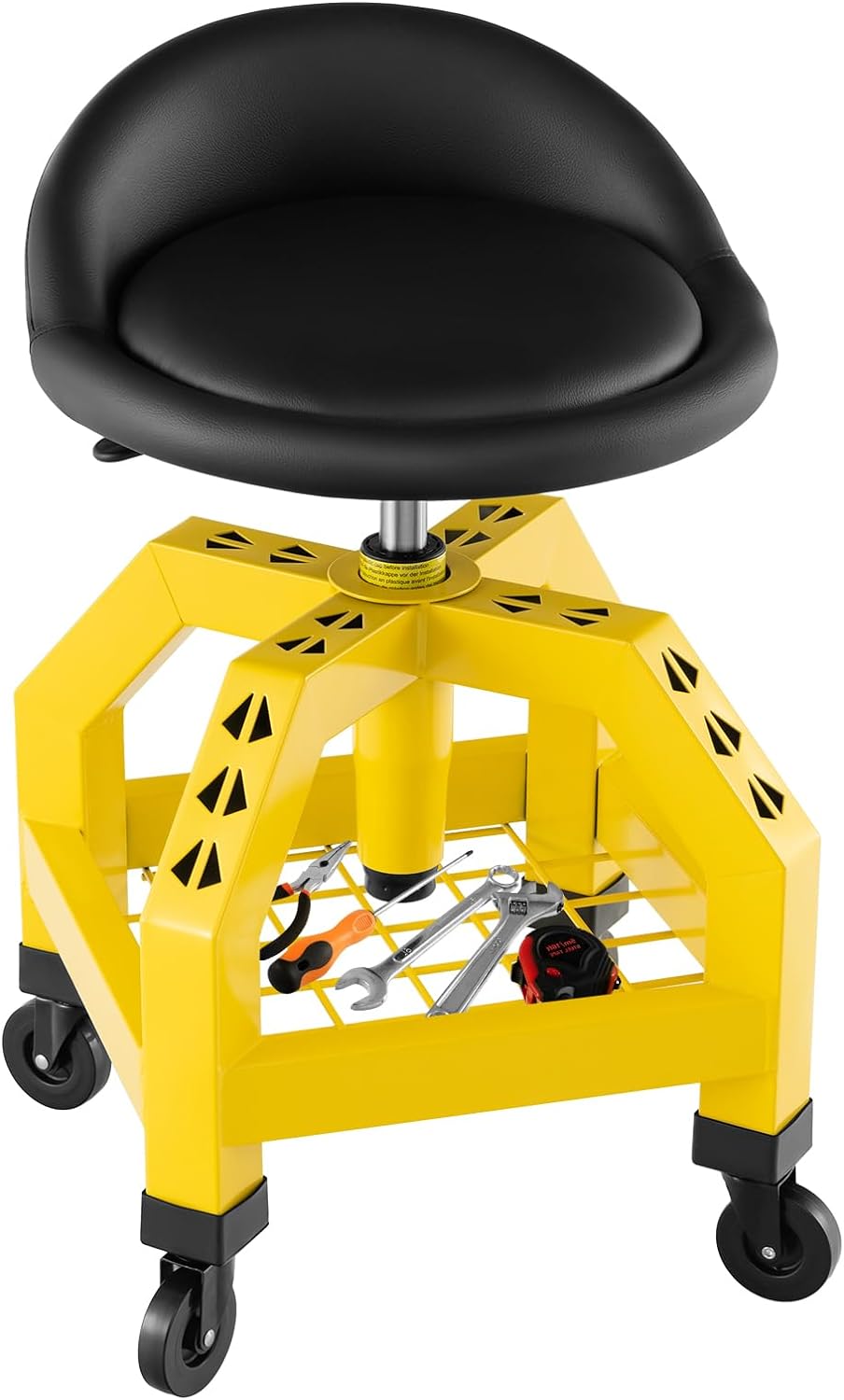 Rolling Mechanic Stool with Wheels - Adjustable Height Swivel Garage Seat with Tool Tray, 330 lb Capacity - product image 2