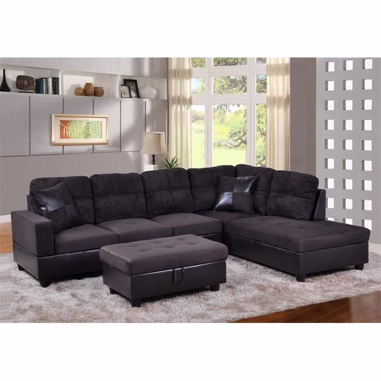 PonLiving Furniture LF105B Avellino Right Hand Facing Sectional Sofa, Dark Chocolate - 35 x 103.5 x 74.5 in. - image 1