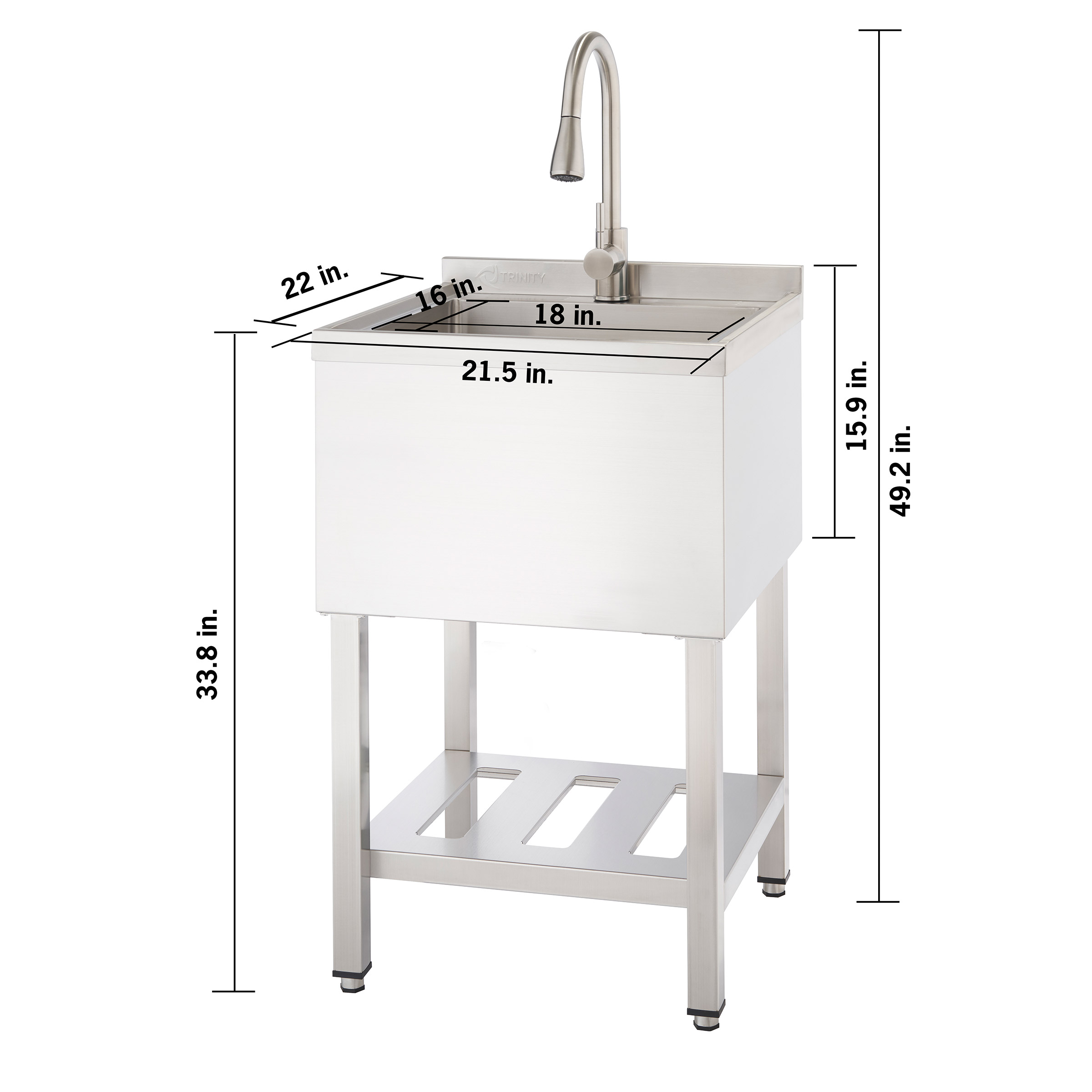 TRINITY 18' x 16' x 13' Stainless Steel Utility Sink with Pull-out Faucet - image 8