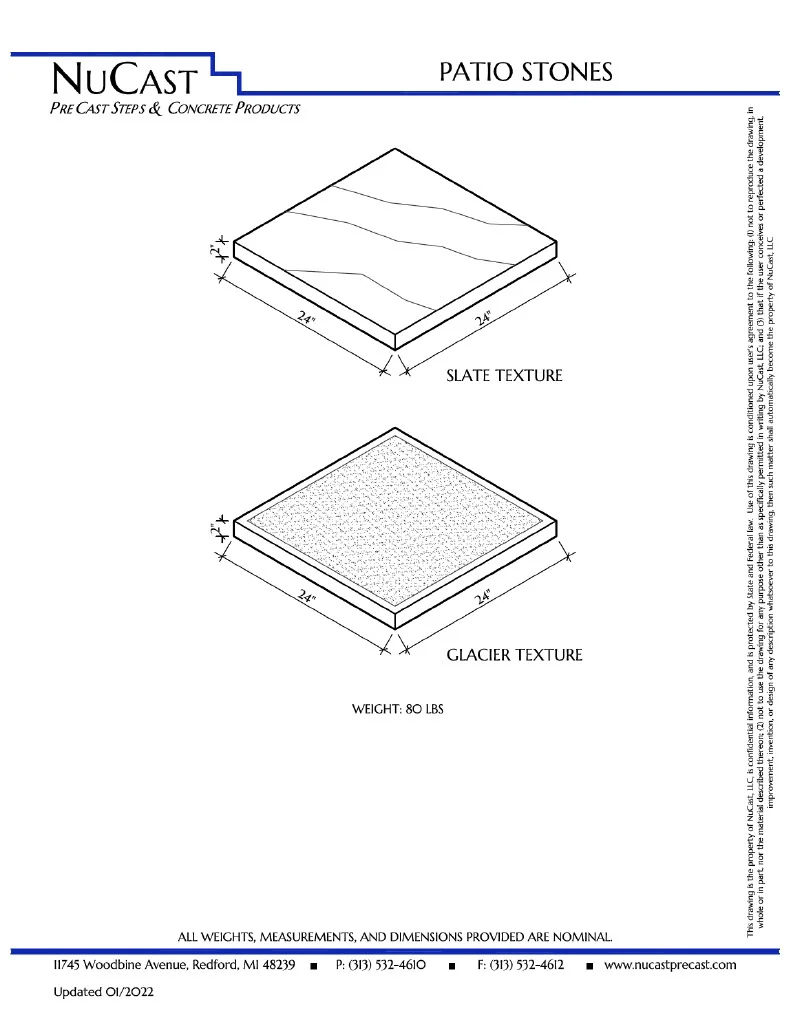 NuCast Precast Concrete Patio Stone - Slate (soft-wave) Texture - 2" x 24" x 24" - QTY OF 1 - image 2