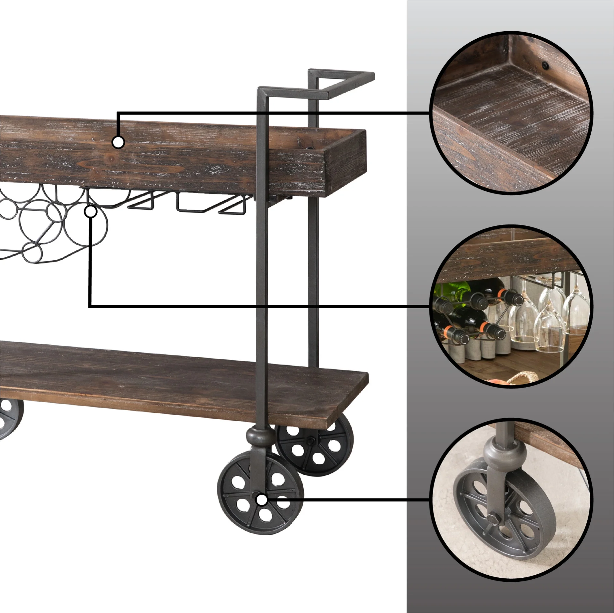 FirsTime & Co. Brown Factory Row Bar Cart, Industrial, Metal, 29.75 x 14.25 x 29.75 in - image 6