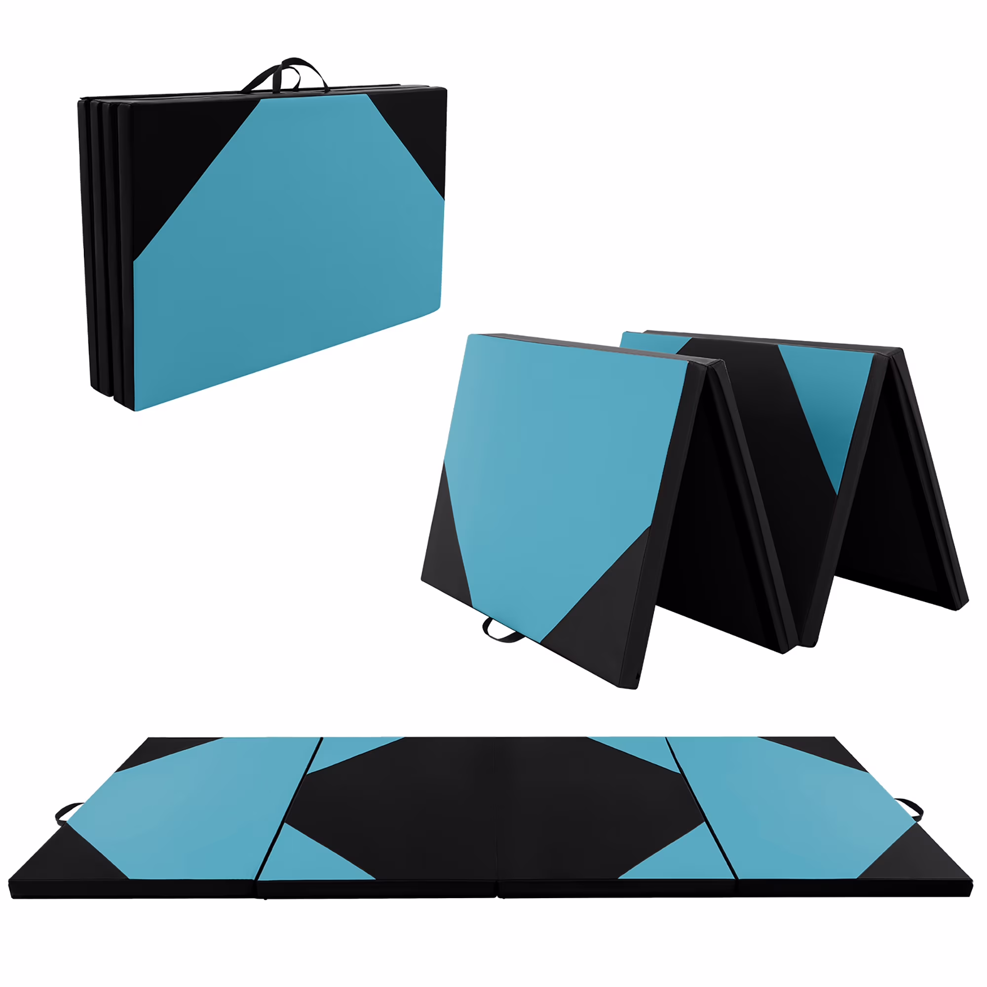 Gymax 10' x 4' x 2'' 4-Panel Folding Gymnastics Exercise Mat w/ Hook & Loop Fasteners Blue - image 6