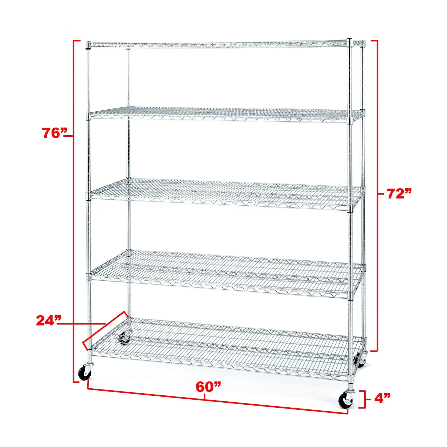Seville Classics 60"W x 24"L x 72"H 5-Shelf Steel Wire Freestanding Shelves, Silver - image 8