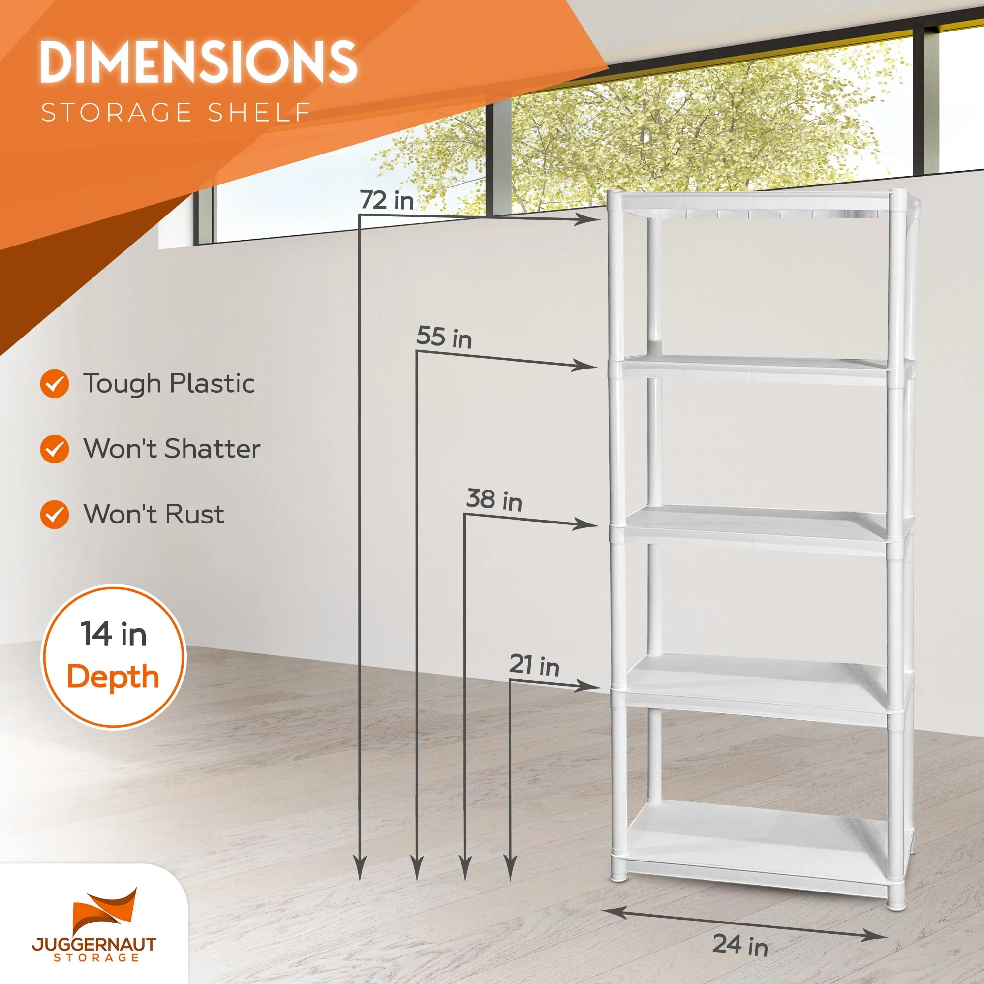 Juggernaut Storage 30"W x 14"D x 75.5"H 5-Shelf Garage Shelves, White - image 5