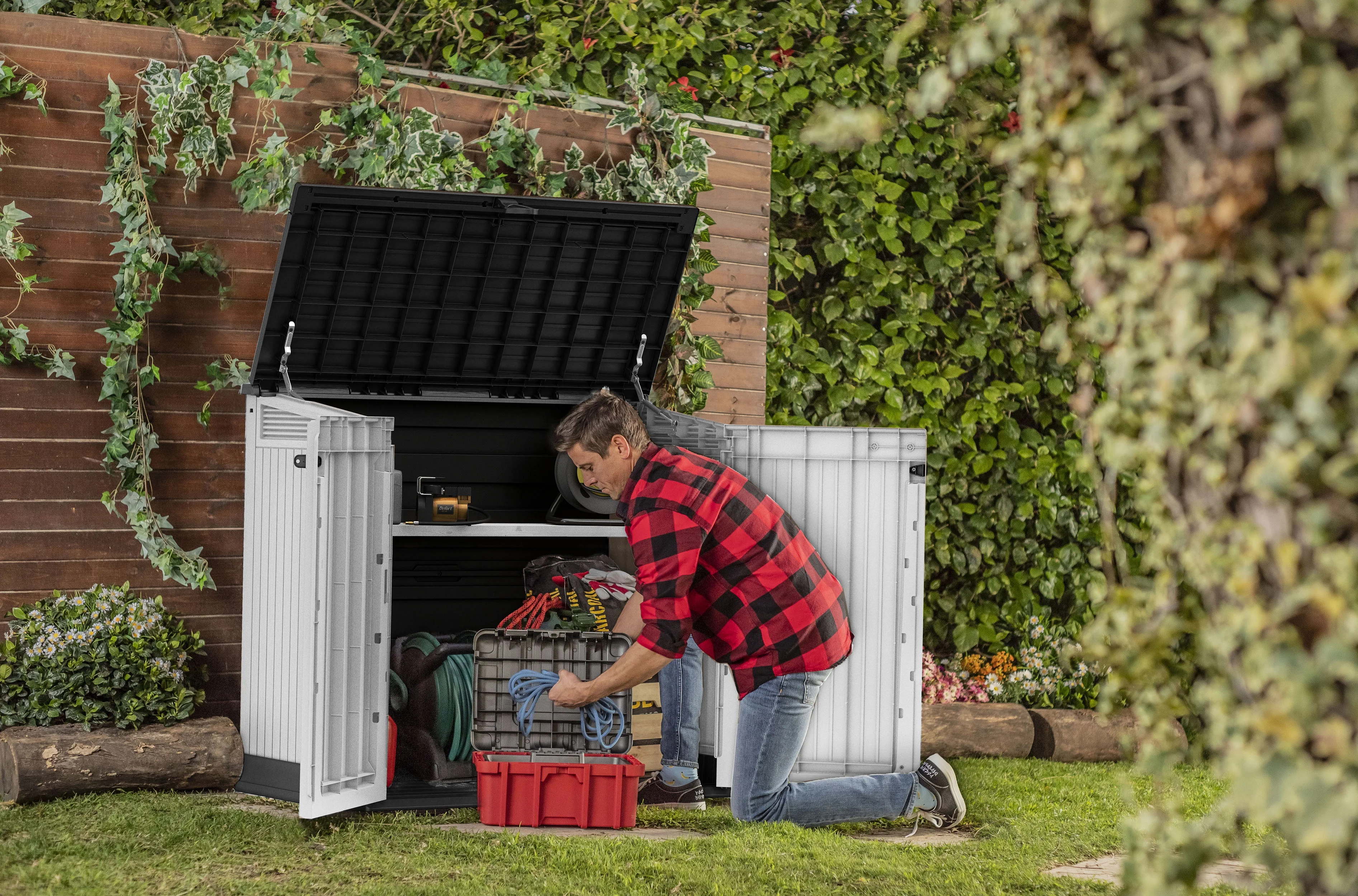 Keter S.I.O Midi 4.3' x 2.3' x 3.7' Horizontal Resin Outdoor Storage Shed with Durable Floor, Grey - image 8