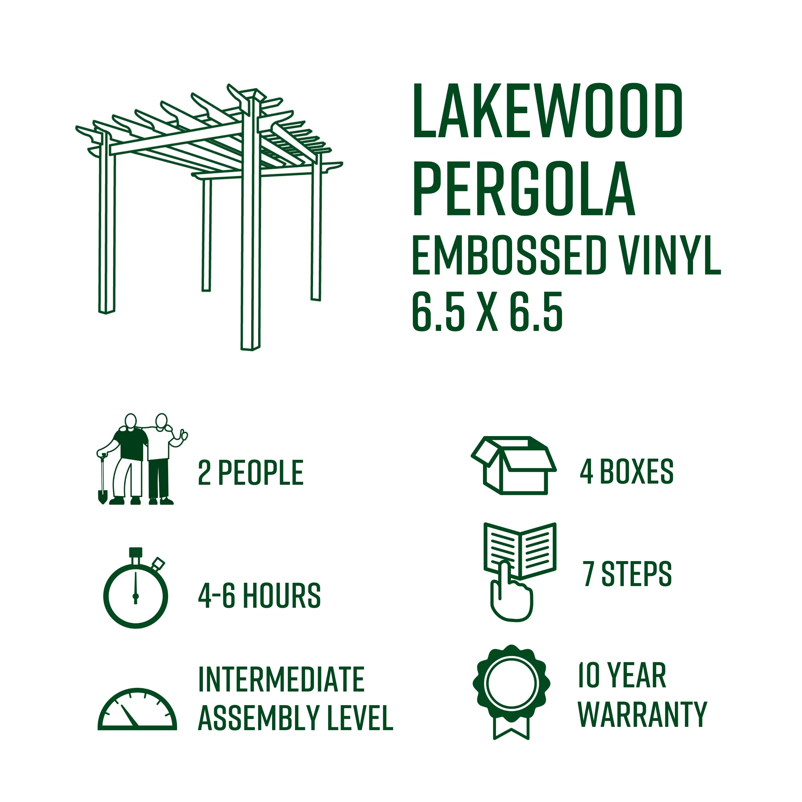 Vita 88"L x 88"W x 95"H Embossed Vinyl Lakewood Pergola, Brown, VA84044 - image 4