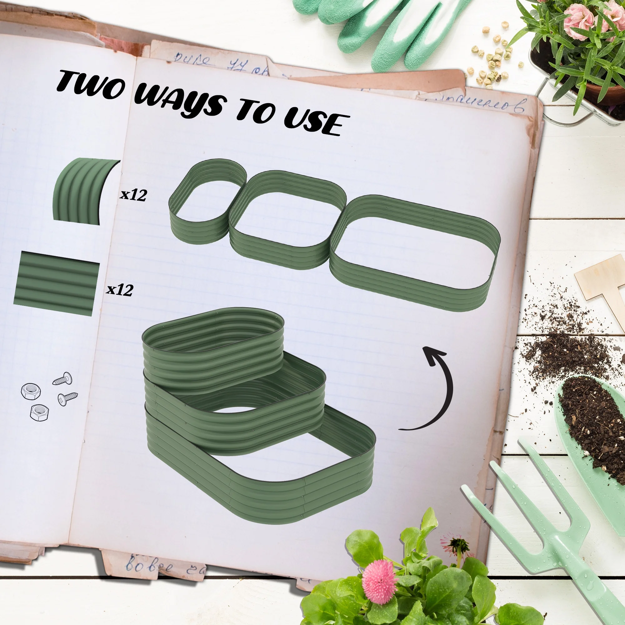 Outsunny 3-Tier Raised Garden Bed 62.25" x 43" x 32.25" Planter Set, Green - image 7