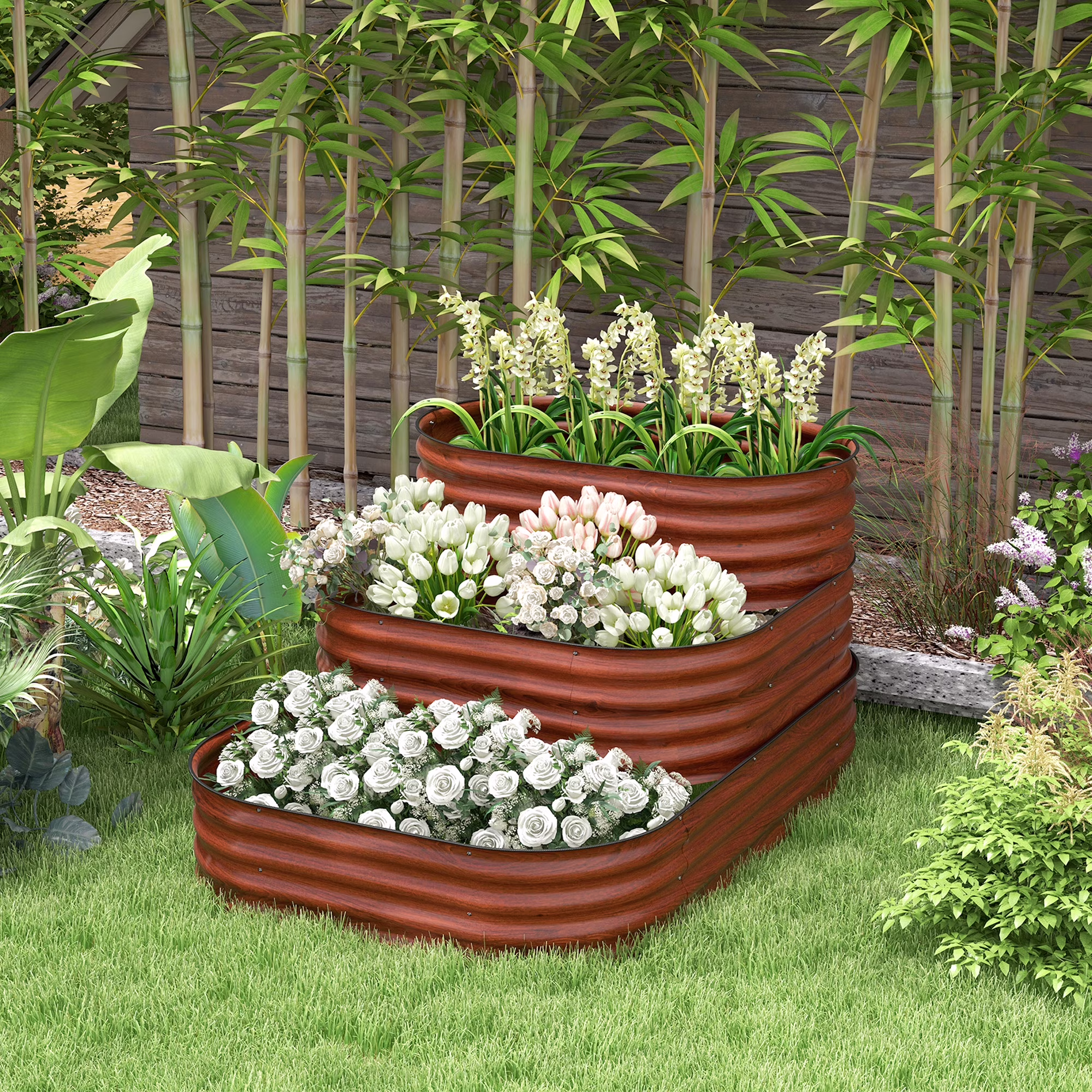 Outsunny 3-Tier Raised Garden Bed 62.25" x 43" x 32.25" Planter Set, Green - image 3