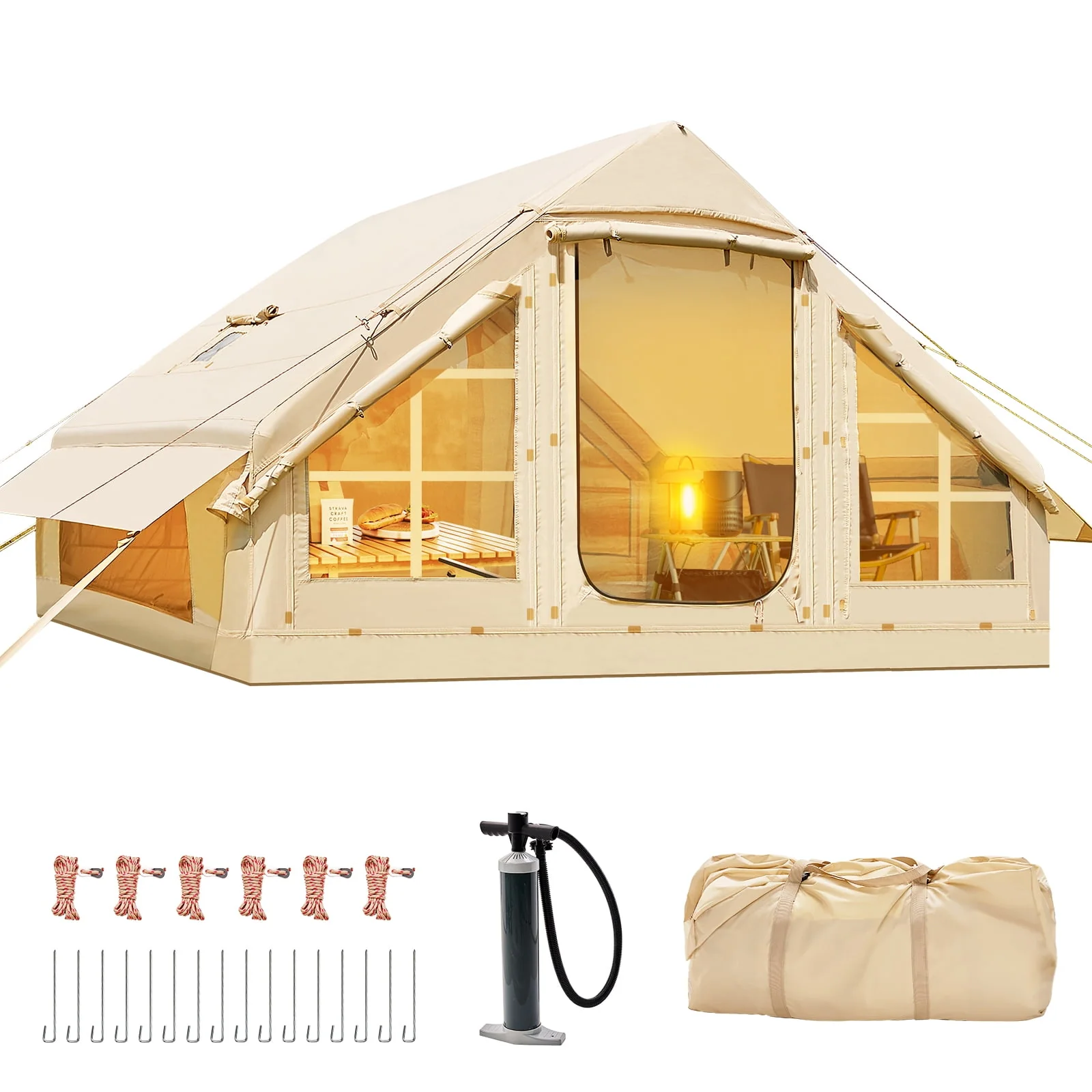 6 Person Inflatable Camping Tent with Pump - Family Glamping Tent with Mesh Windows - product image 1
