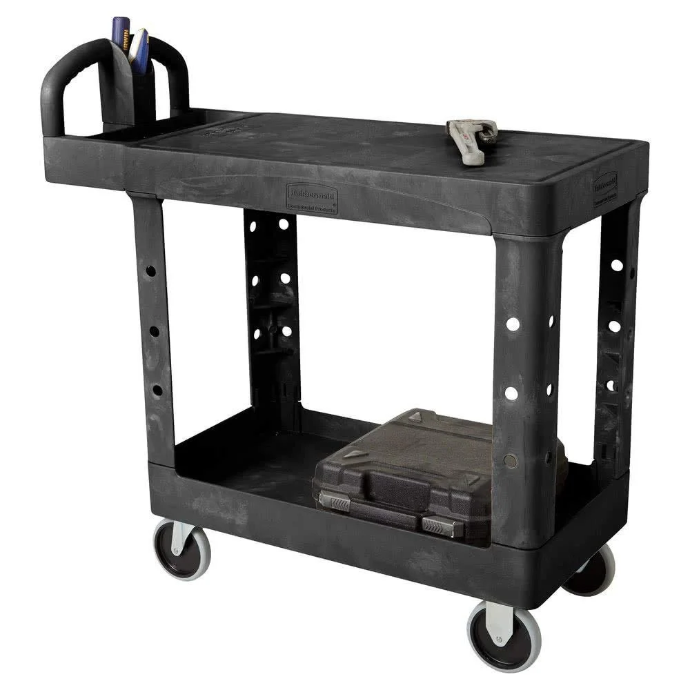 Rubbermaid Commercial Flat Shelf Utility Cart, Two-Shelf, 19.19w x 37.88d x 33.33h, Black -RCP450500BK - image 2