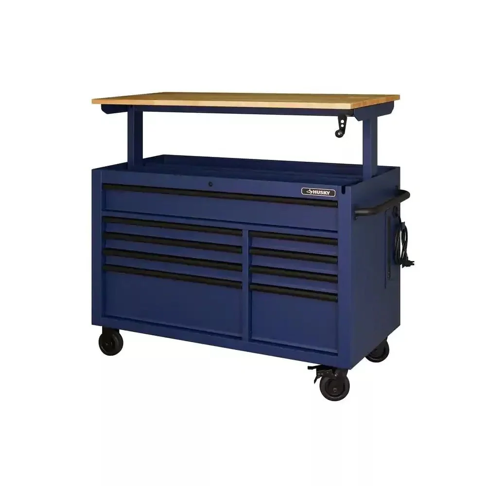 52-Inch 9-Drawer Mobile Workbench with Adjustable Height Wood Top, Heavy Duty Rolling Tool Cabinet - product image 4