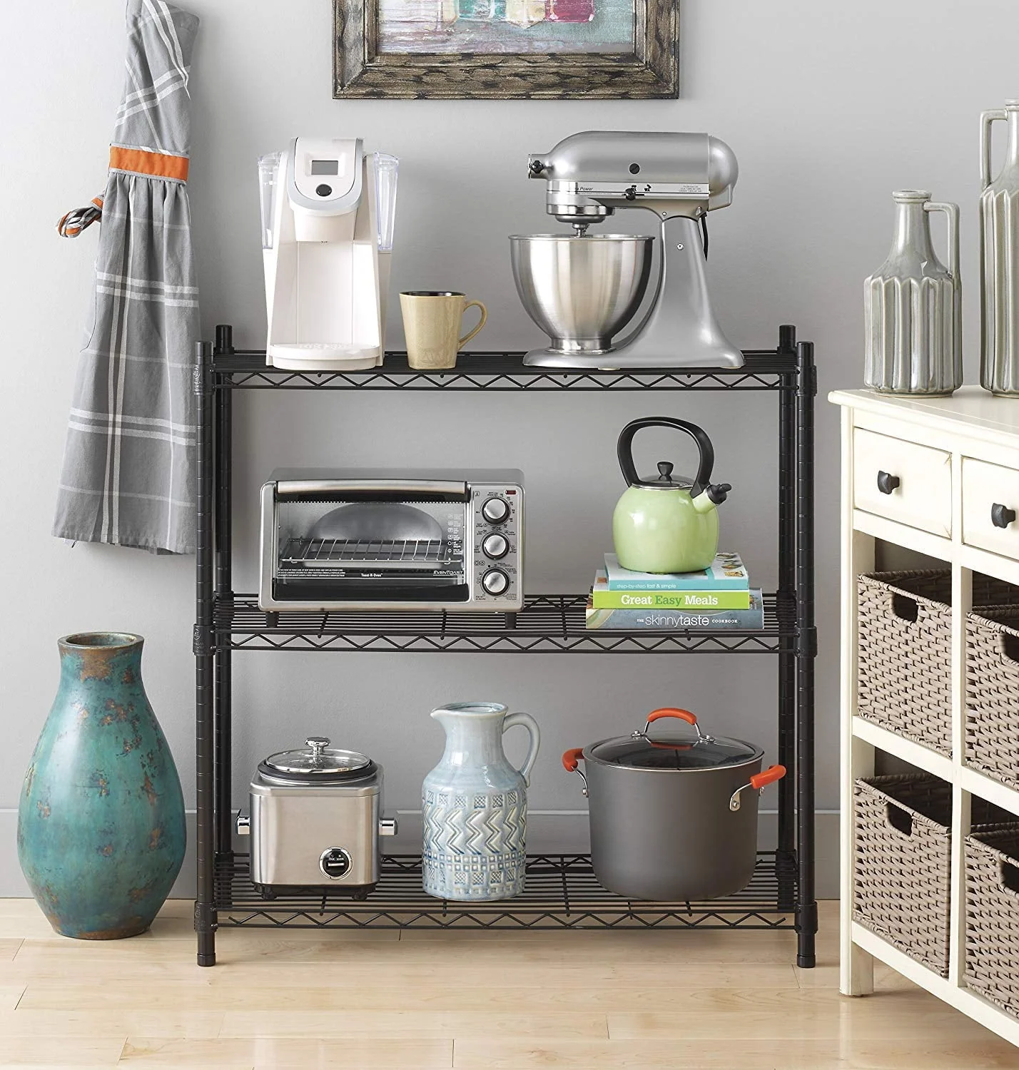 Winado 23'' x 13'' x 31'' Microwave Bakers Storage Wire Rack with 3-Shelf, Black - image 1