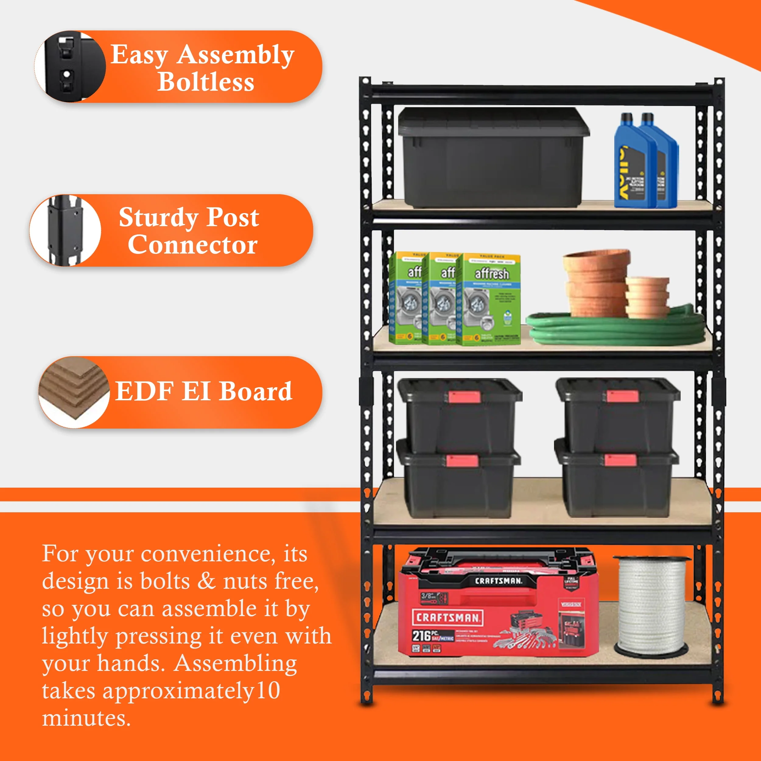 Juggernaut Storage 36"W x 18"D x 72"H 5-Shelf Steel Shelving, Black - image 5
