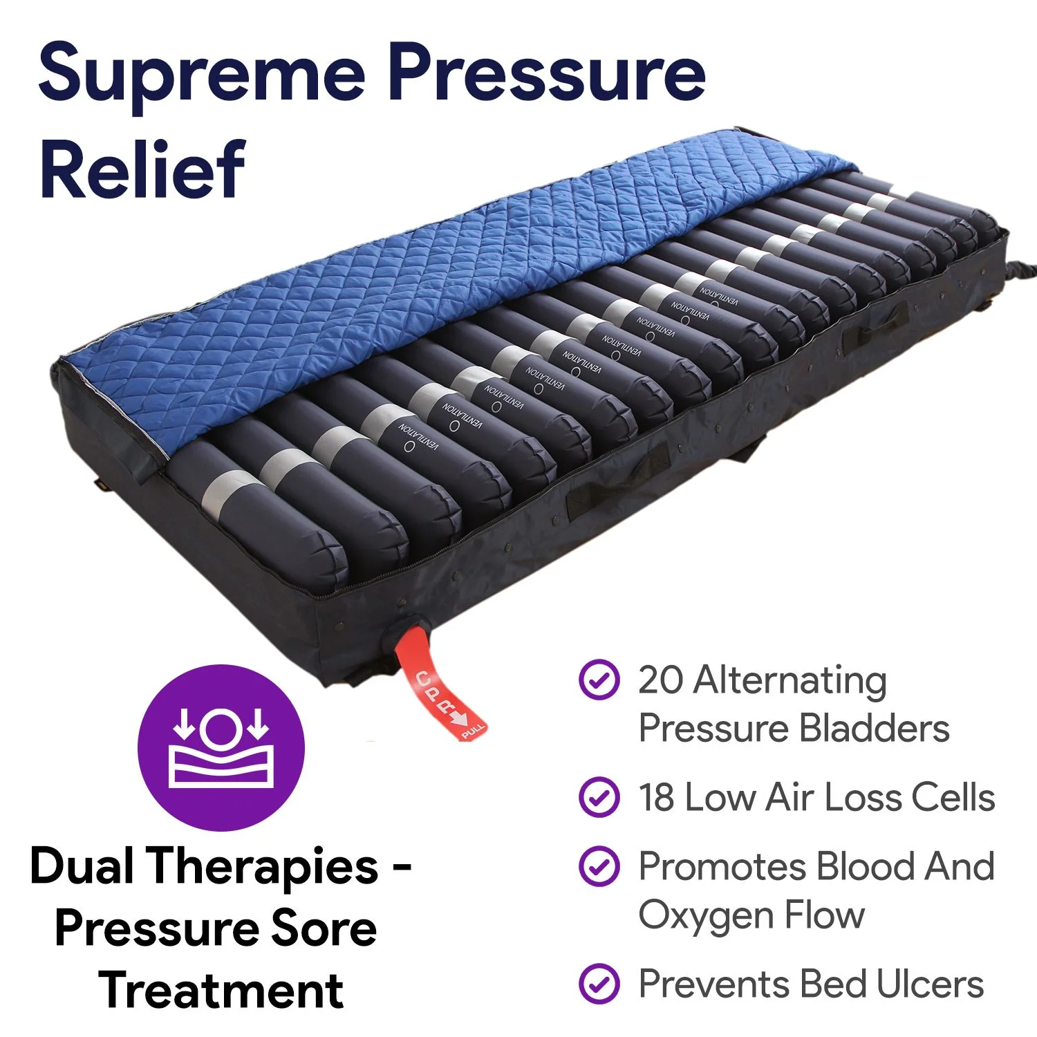 Proheal Low Air Loss Alternating Pressure Air Mattress with Pump - 3" Foam Base - 36 x 80 x 8" - image 2