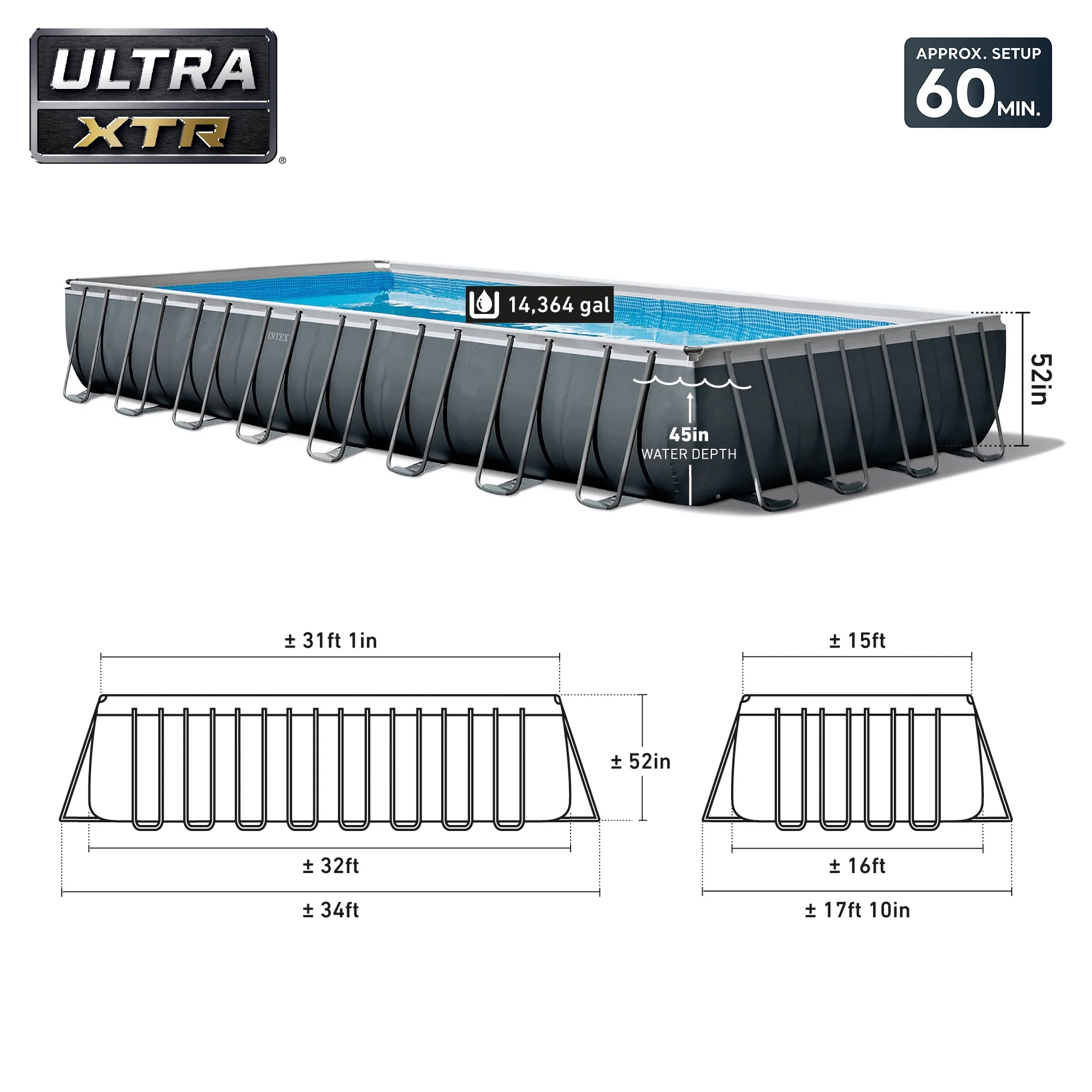 INTEX 32ft x 16ft x 52in Ultra XTR Above Ground Pool, Floats (2 Pack), & Inflatable Cooler - image 3