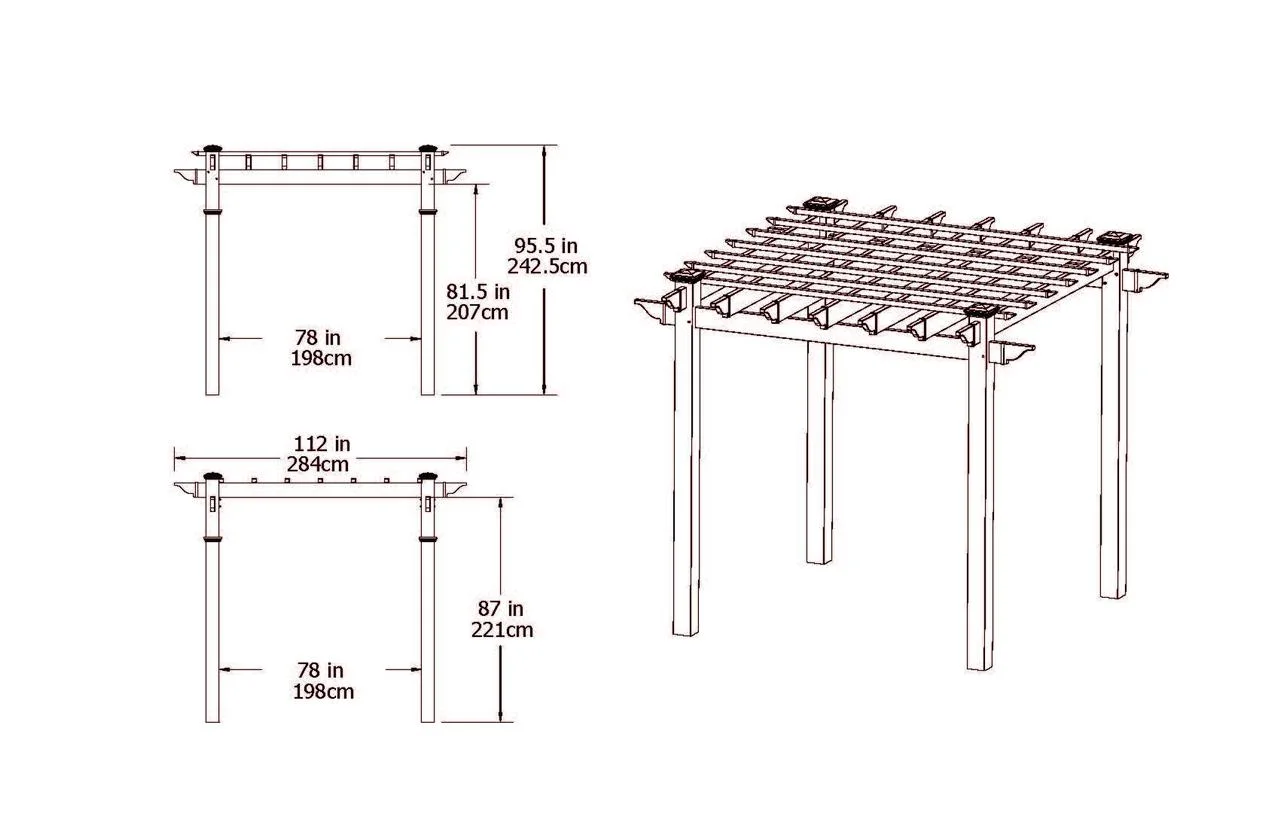 Vita 88"L x 88"W x 95"H Embossed Vinyl Lakewood Pergola, Brown, VA84044 - image 2