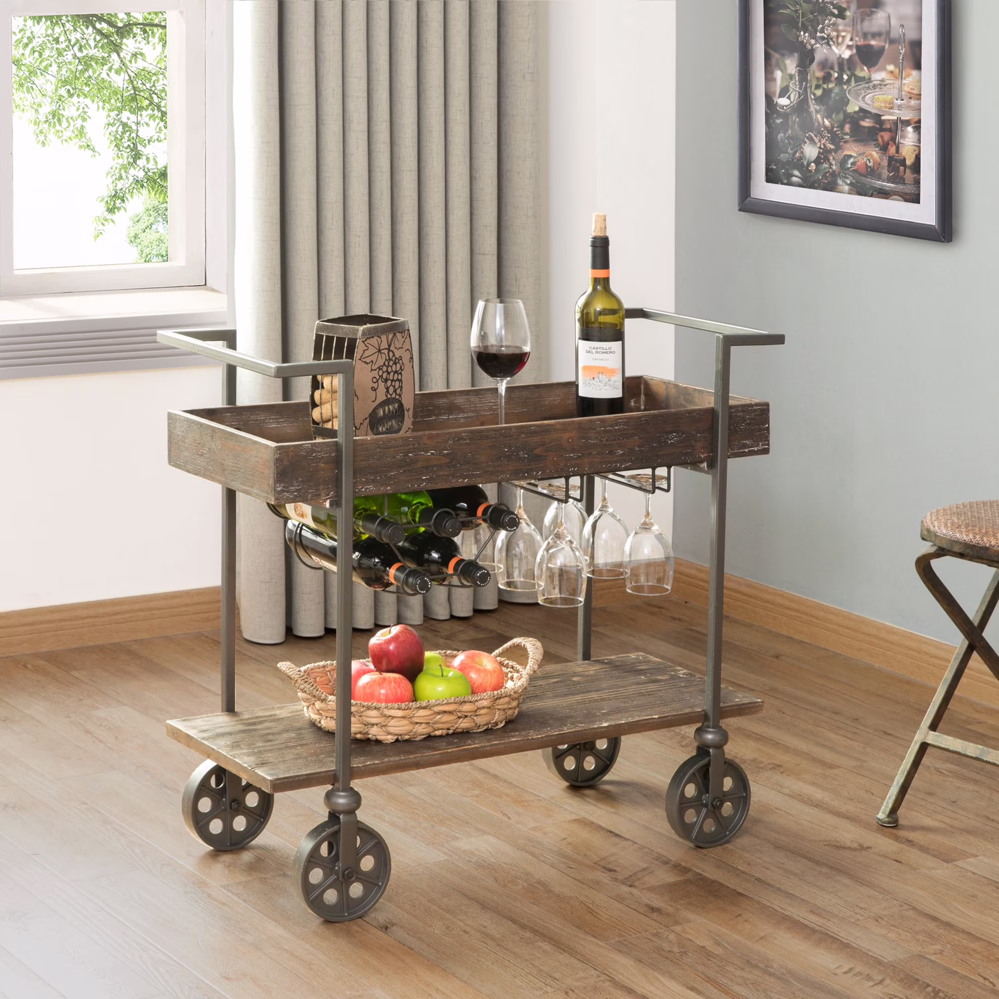 FirsTime & Co. Brown Factory Row Bar Cart, Industrial, Metal, 29.75 x 14.25 x 29.75 in - image 1