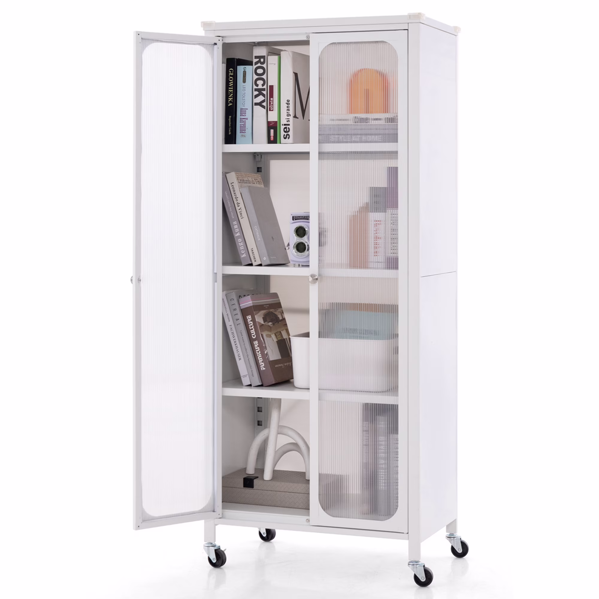 Costway Storage Cabinet with Wheels & 2 Translucent Doors Adjustable Shelves Sideboard 24" x 14.5" x 58" - image 1