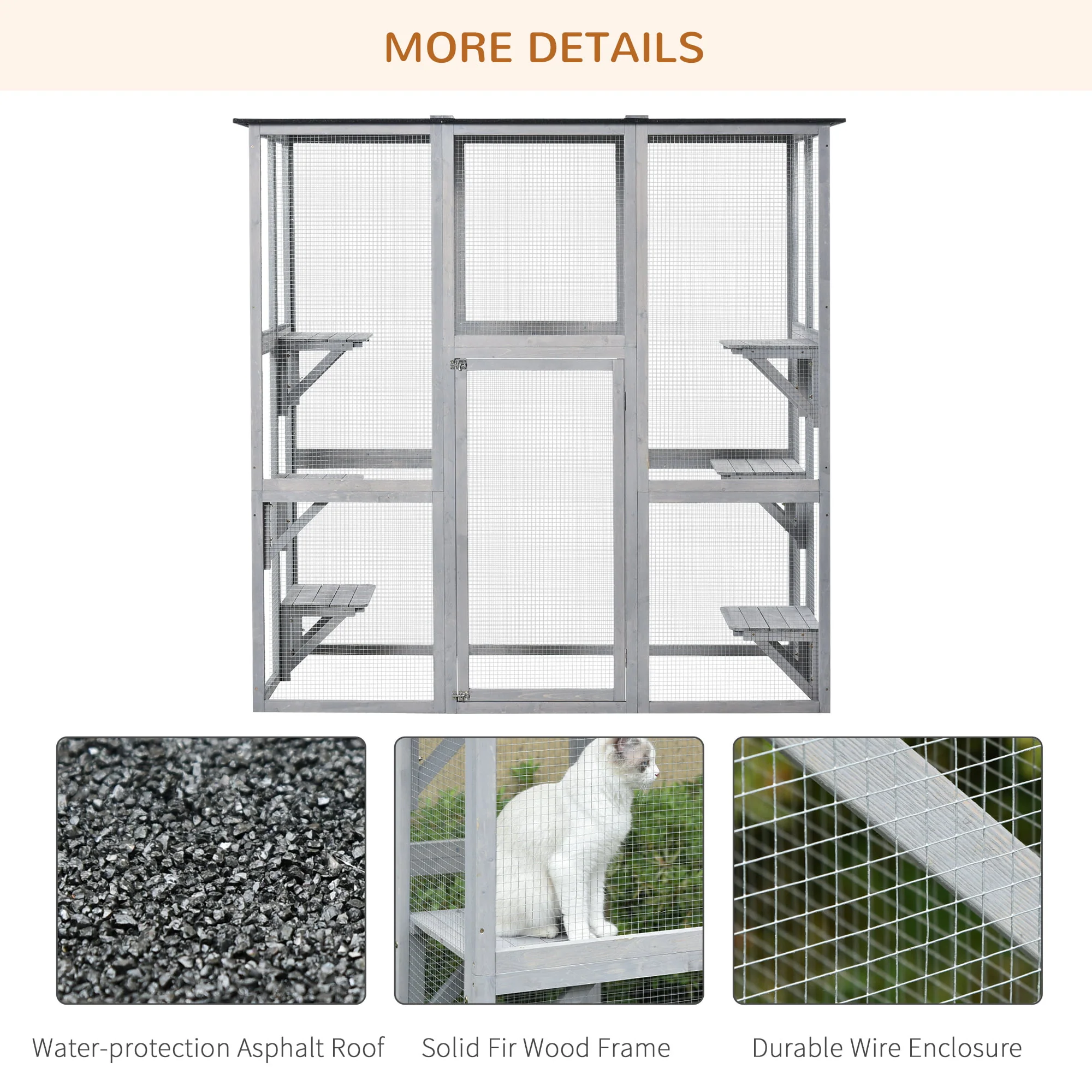 PawHut Wooden Catio Enclosure with Weather Protection, 6 Platforms, Outdoor, Large, 71" x 38.5" x 71" - image 3