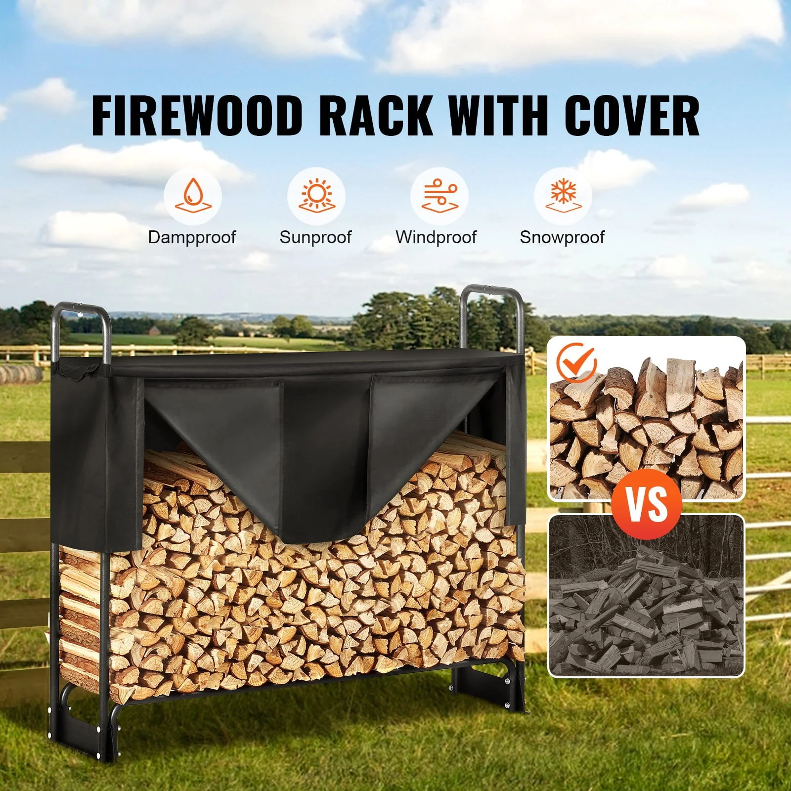 BENTISM 4.3ft Outdoor Firewood Rack with Cover Firewood Holder 52" x 14.2" x 46.1" - image 2