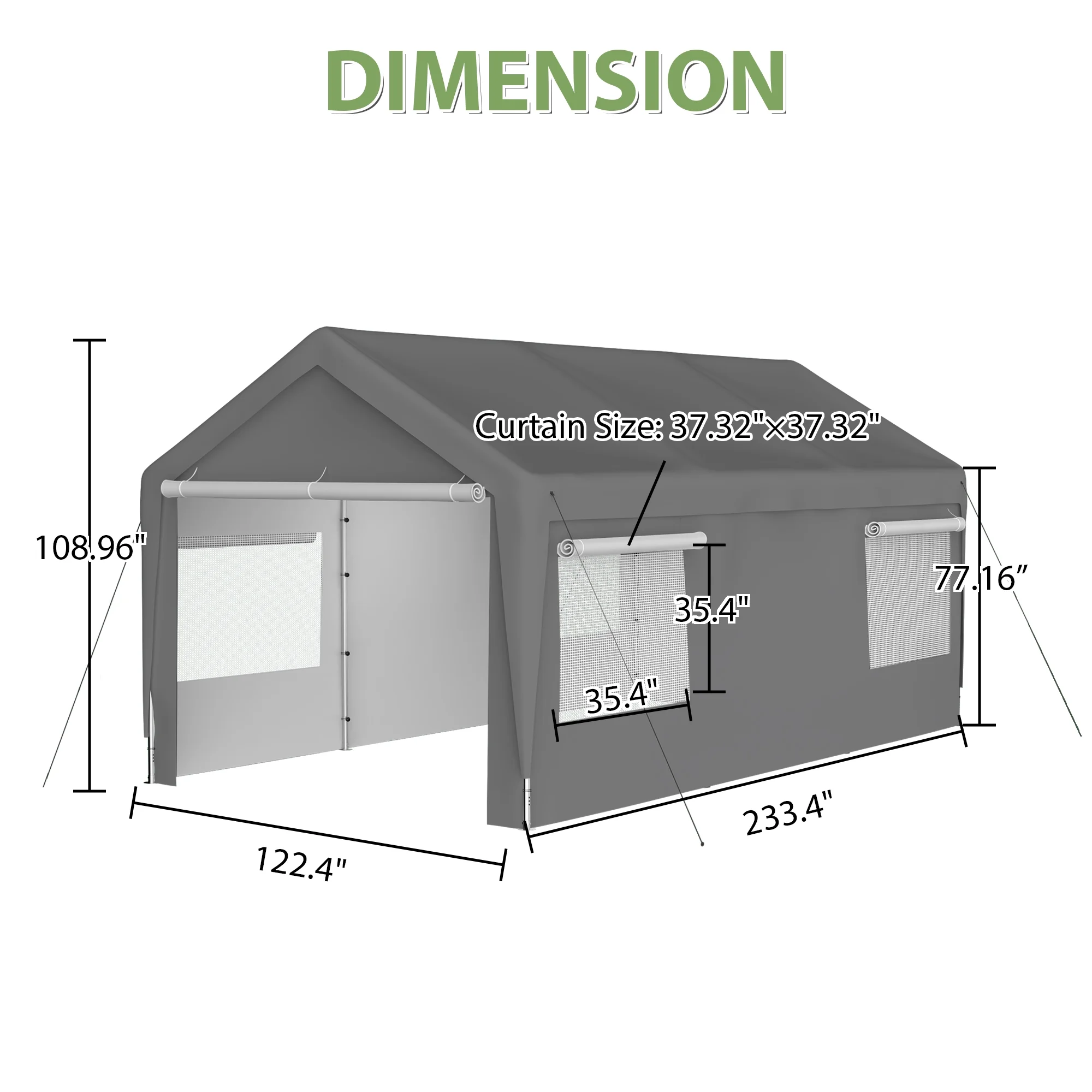 Seizeen 122.40 x 233.40 x 109.00 inches Gray Carport - image 7