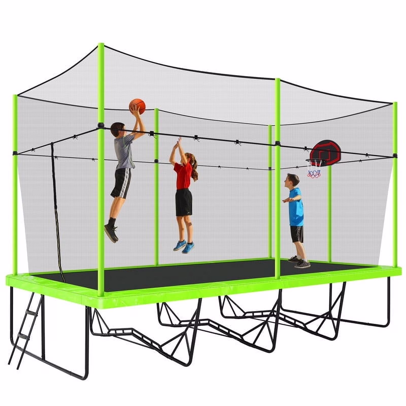 Voqoomkl Rectangle Trampoline with Basketball Hoop for Kids and Adults, Green, 204.00" x 120.00" x 141.00" - image 1