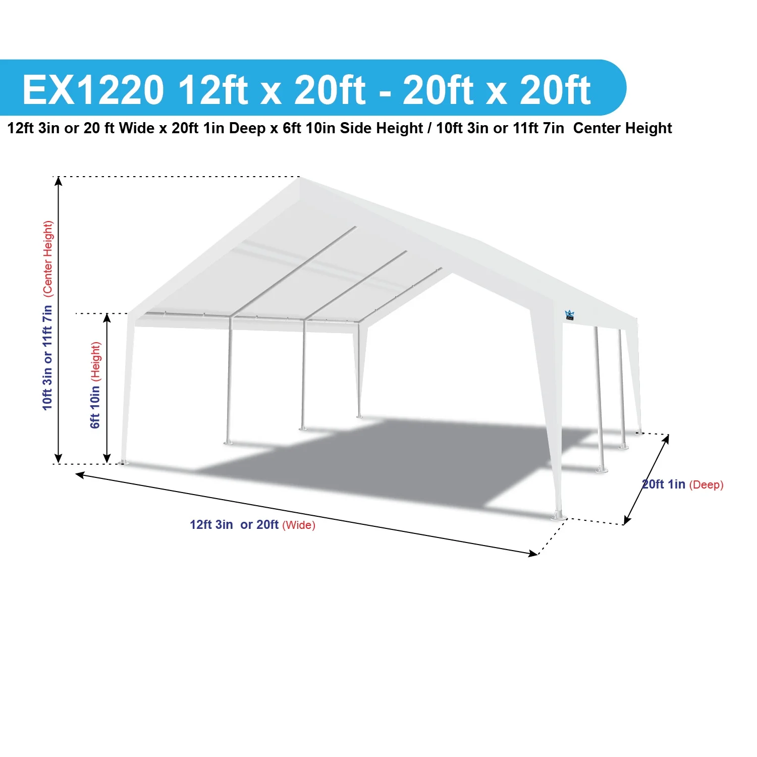 King Canopy Expandable Canopy 12' x 20' / 20' x 20', Steel Frame, 8-Leg, White - image 2