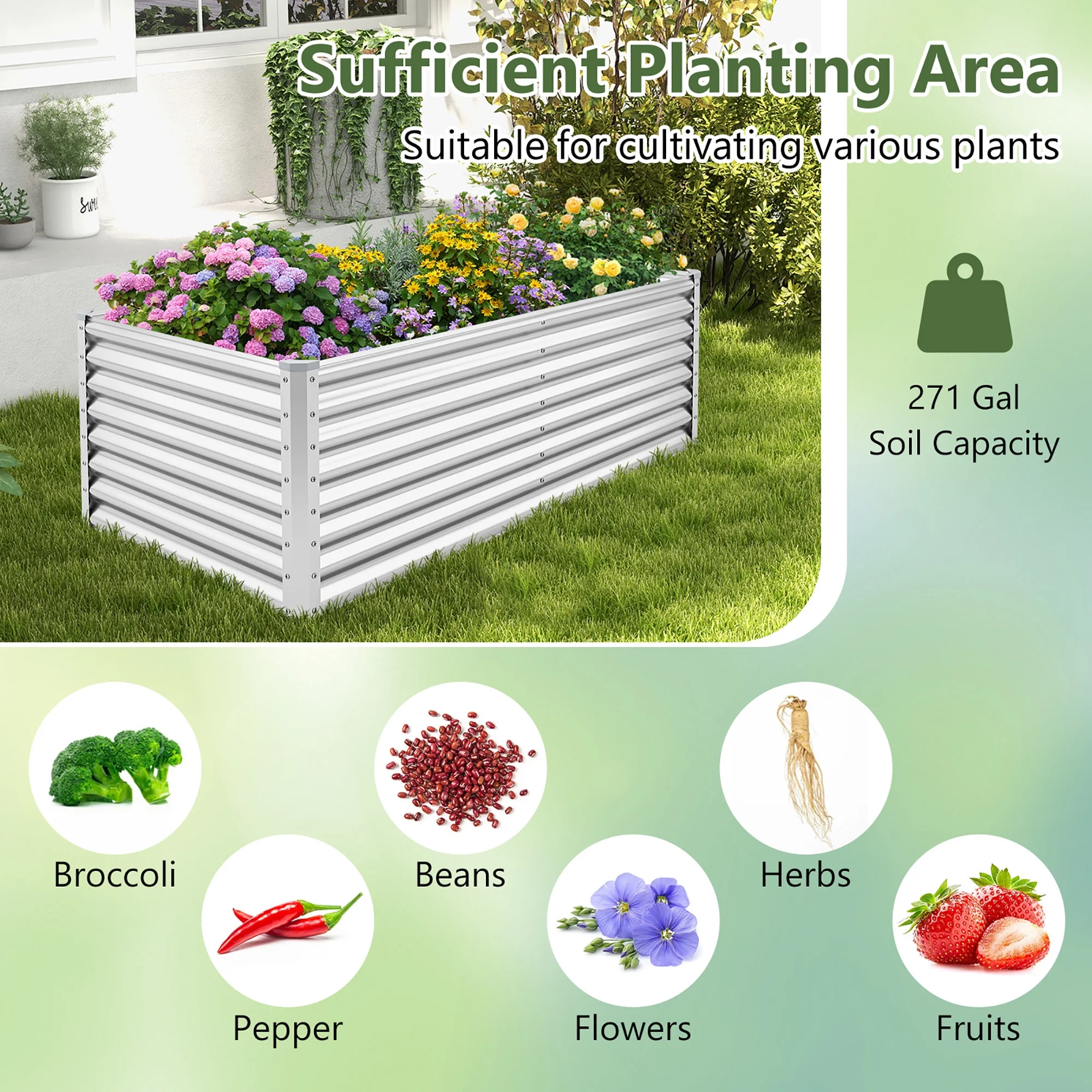 Gymax Raised Garden Bed Large Metal Planter Box Kit for Vegetable Herb 6' x 3' x 2' - image 4