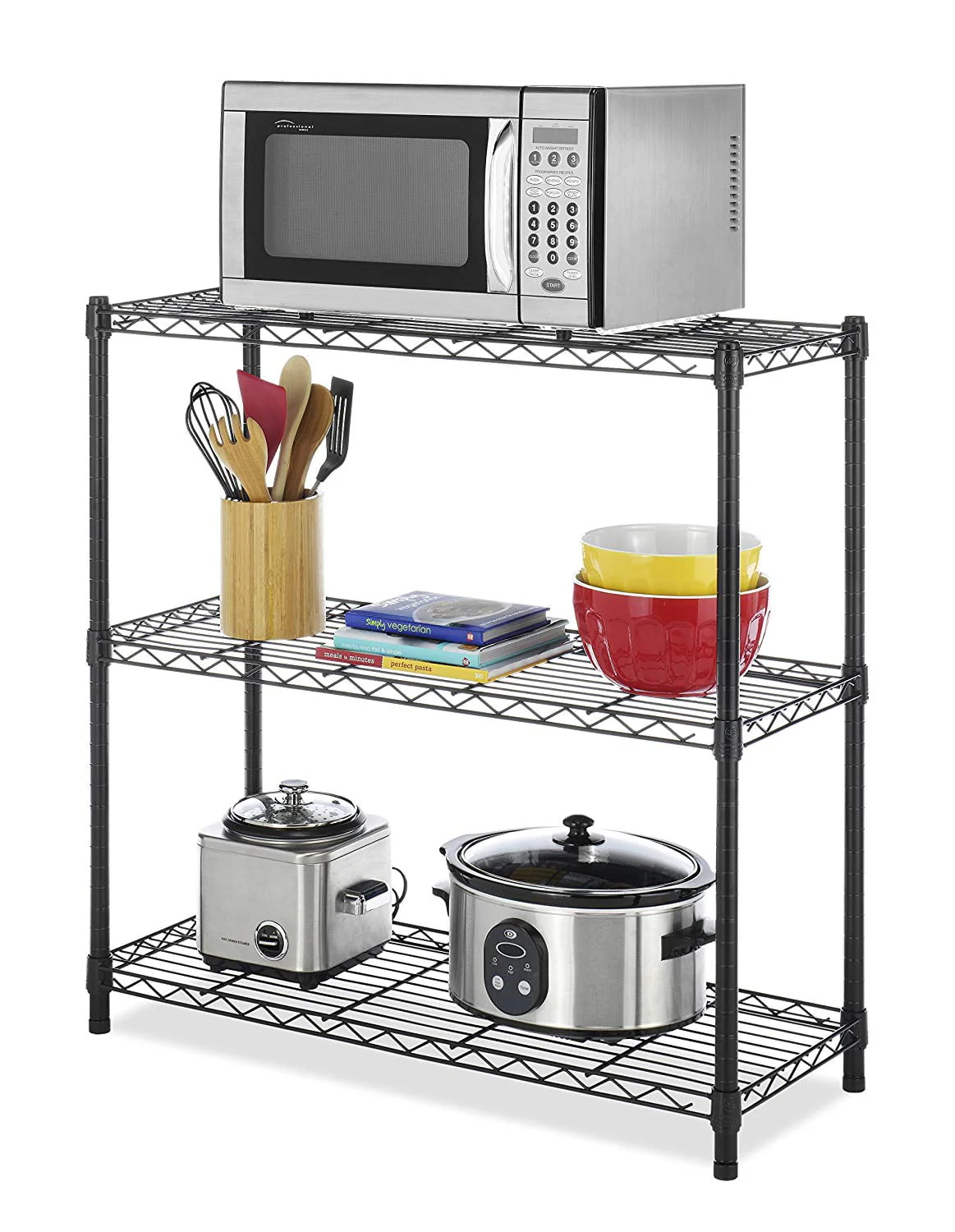 Winado 23'' x 13'' x 31'' Microwave Bakers Storage Wire Rack with 3-Shelf, Black - image 6