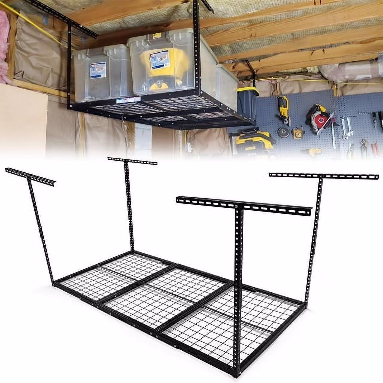 Kojem Overhead Garage Storage Rack Construction Garage Storage, 72" L x 36" W x 33" H, Black - image 1